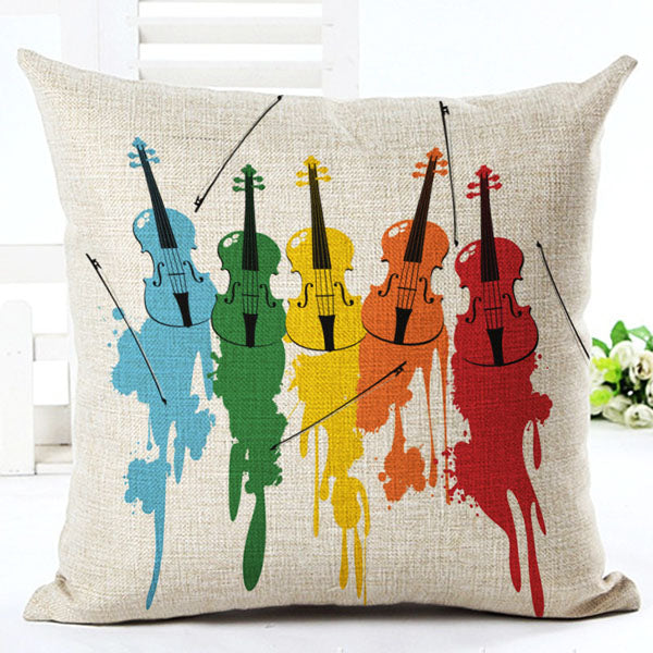 Music Note Printed Cotton Linen Decorative Pillow Cover 45x45cm - Bohemian Style Throw Pillow Case for Sofa, Bed, Couch - Home Decor & Gift Idea