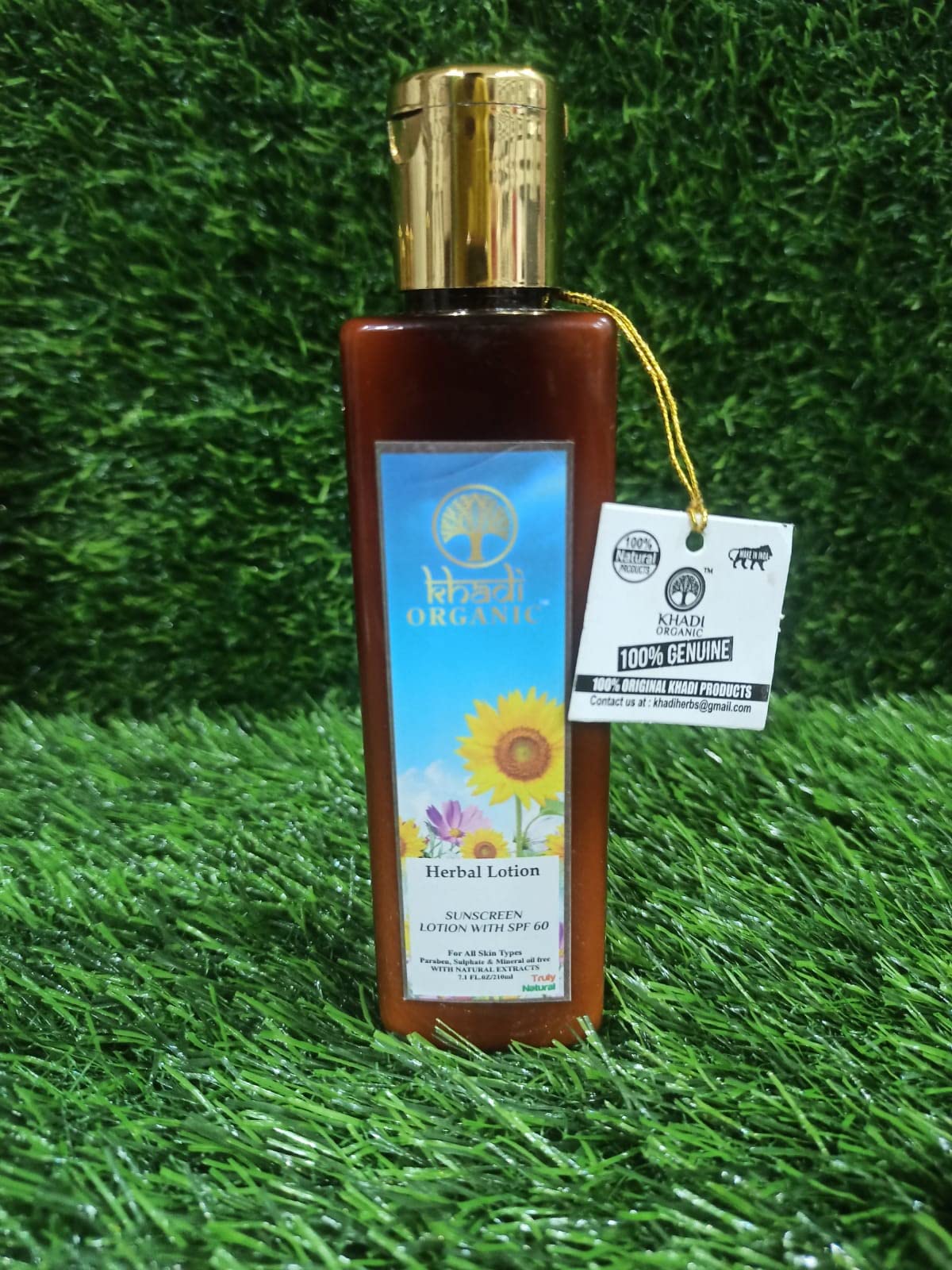 Khadi Organic Herbal Sunscreen Lotion SPF 60 - 210ml | Natural UV Protection for Face & Body | Perfect for Outdoor Activities, Beach & Daily Use