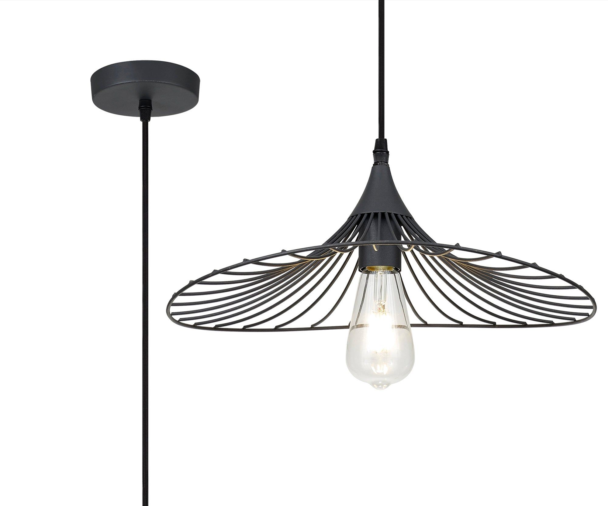 Auclair Shallow Pendant Light Fixture - 1 x E27 Socket - Graphite & Gold Finish - IP20 Rated - Perfect for Dining Room, Kitchen Island or Bedroom Lighting