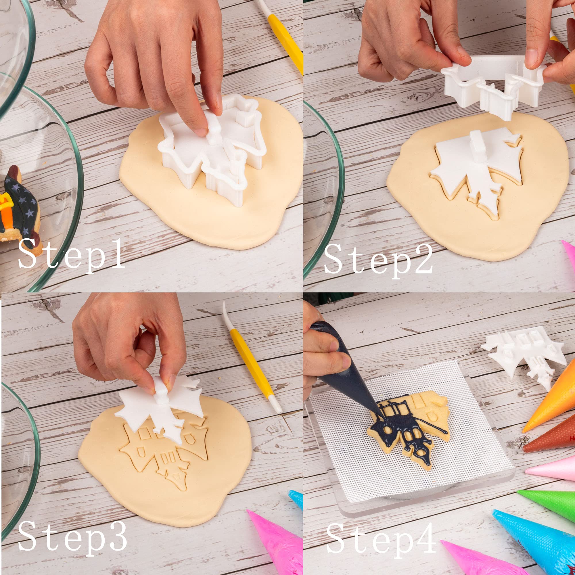 Halloween Ghost Cookie Cutters with Plunger Stamps - 3.5