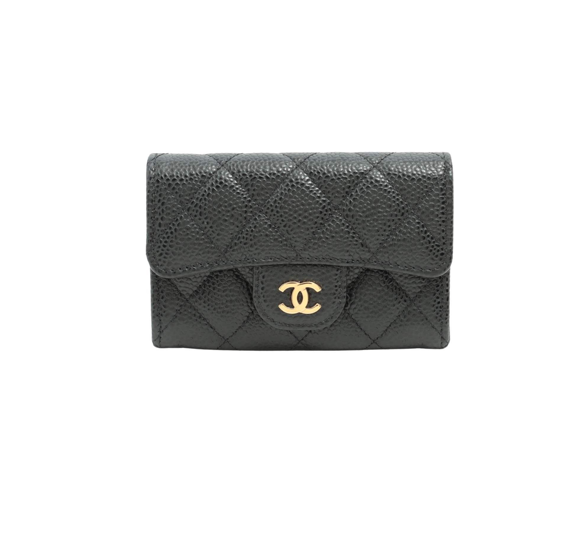 Chanel Caviar Small Black Card Holder Wallet - Genuine Leather Luxury Card Case for Women - Perfect for Everyday Use, Travel & Gifting