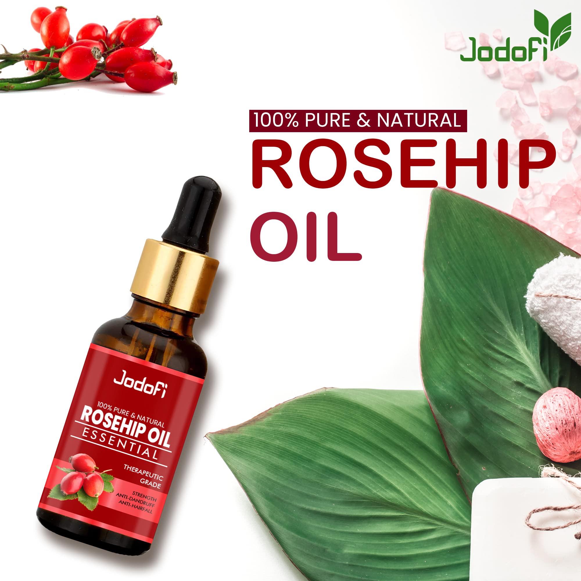 Pure Jodofi Rosehip Essential Oil 15ml - 100% Natural, Cold Pressed for Skin & Hair Care - Perfect for Anti-Aging, Scar Reduction & Moisturizing - Ideal for DIY Beauty, Aromatherapy & Massage