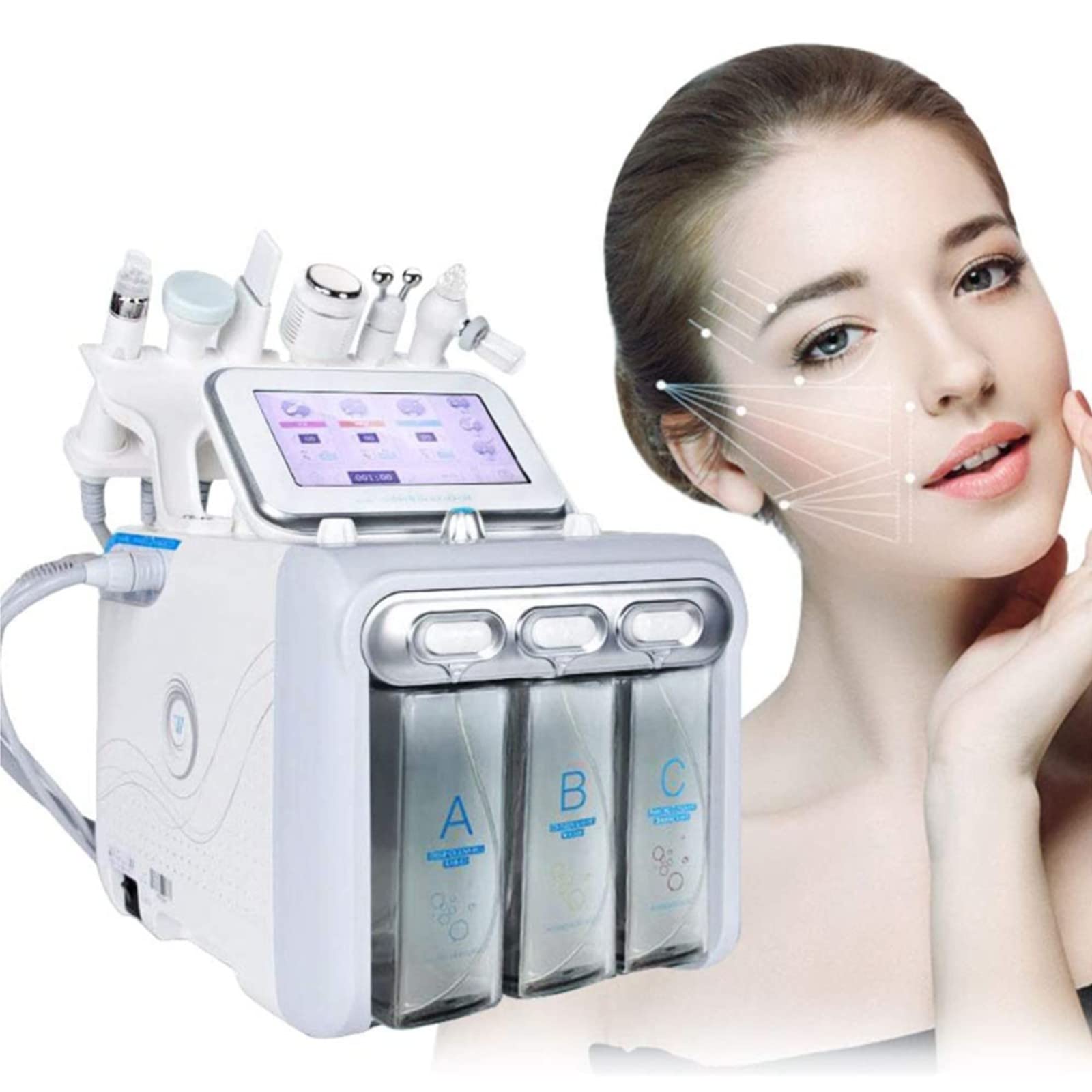 6-in-1 Professional Hydrodermabrasion Facial Machine with RF & Vacuum Technology - Hydrogen Oxygen Beauty Device for Deep Cleansing & Skin Rejuvenation | Perfect for Salon Treatments & At-Home Skincare Routine