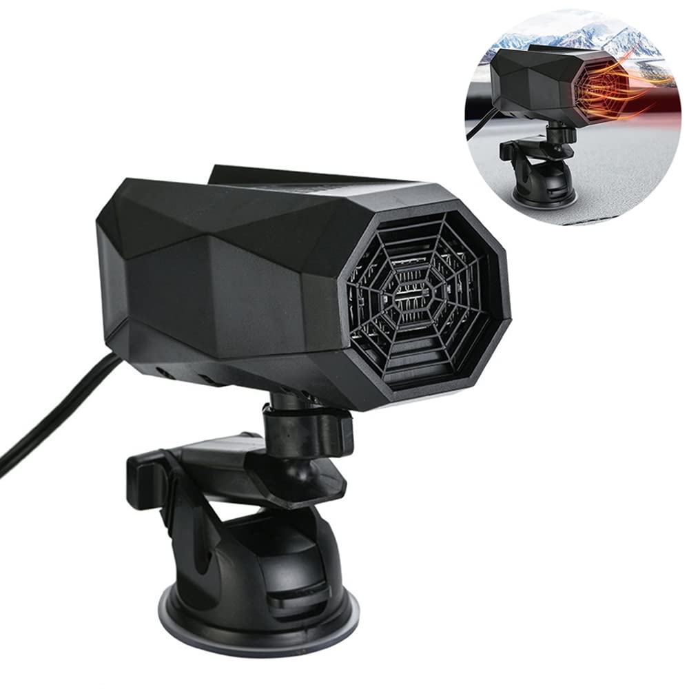 IIIHAT 12V Portable Car Heater & Defroster with Adjustable Bracket - Fast Heating Plug-in Cigarette Lighter Heater for Winter Driving (Black, 5.3