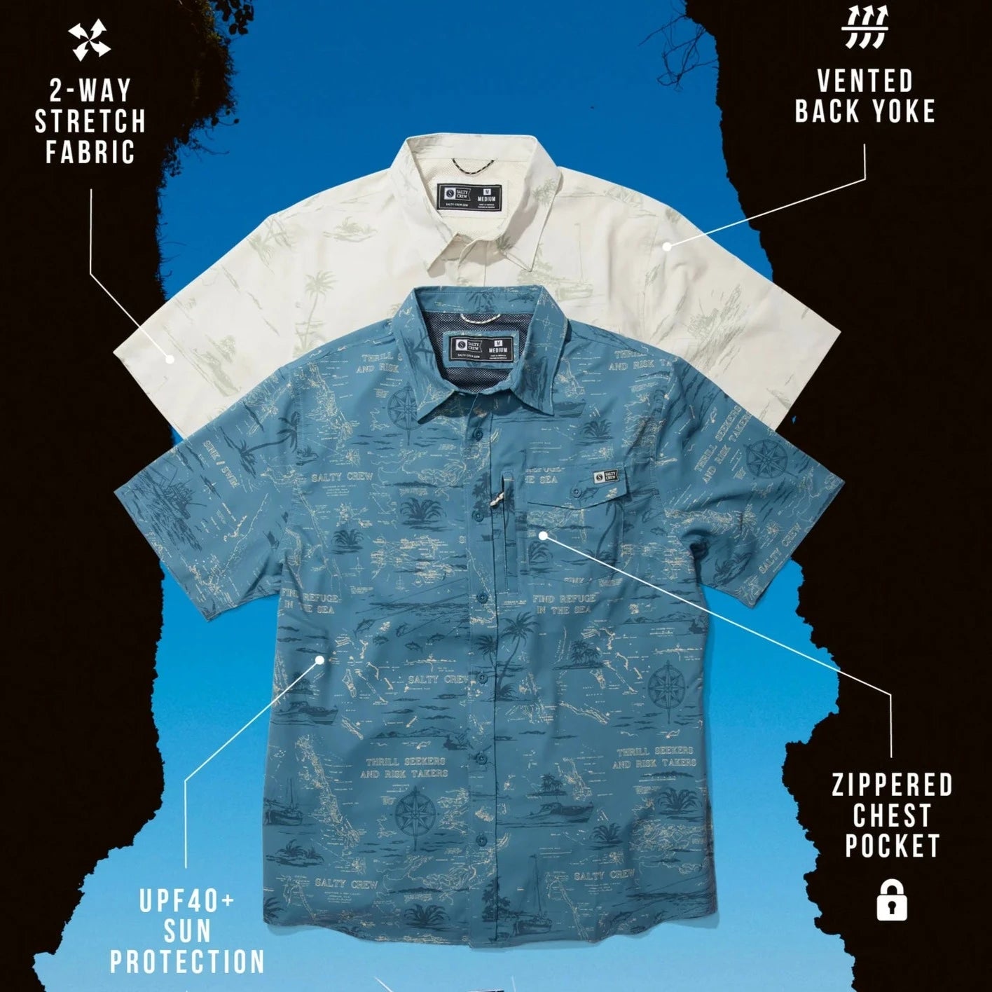 Salty Crew Seafarer Slate Short Sleeve Tech Woven Shirt - Comfortable & Breathable Fishing Shirt for Men - Perfect for Boating, Fishing & Outdoor Adventures