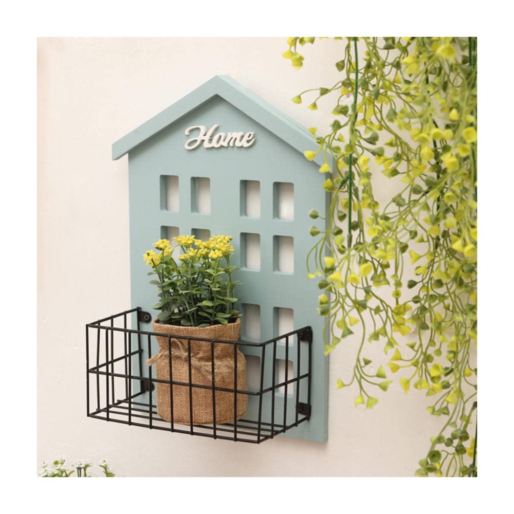 Modern Rustic Floating Wall Shelves - House Shape Display Stand for Home Decor, 20x31cm (7.8x12.2 Inches) - Blue | Wall Mounted Storage Shelf for Living Room, Bedroom, Office & Kitchen Organization