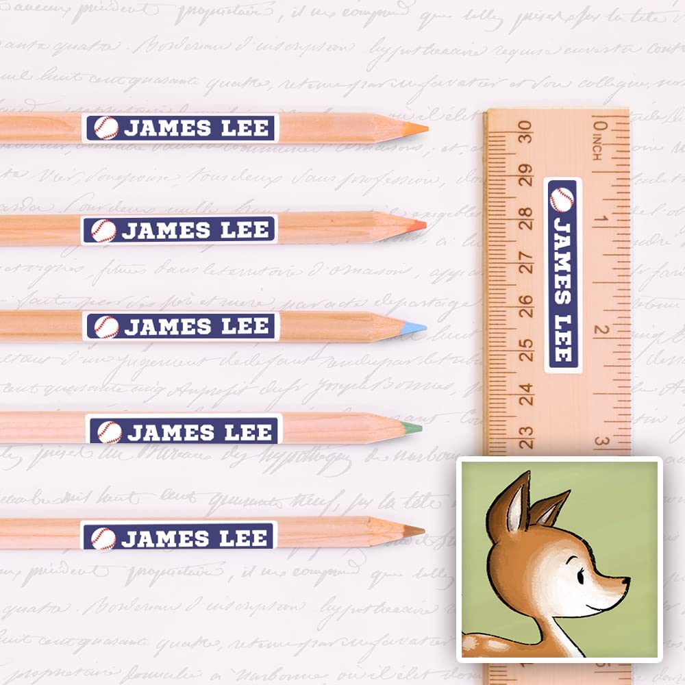 Peel & Stick Waterproof Name Labels - 80 Custom Skinny Deer Design Labels for Kids School Supplies & Organization | Durable Personalized Stickers for Water Bottles, Lunch Boxes & Toys