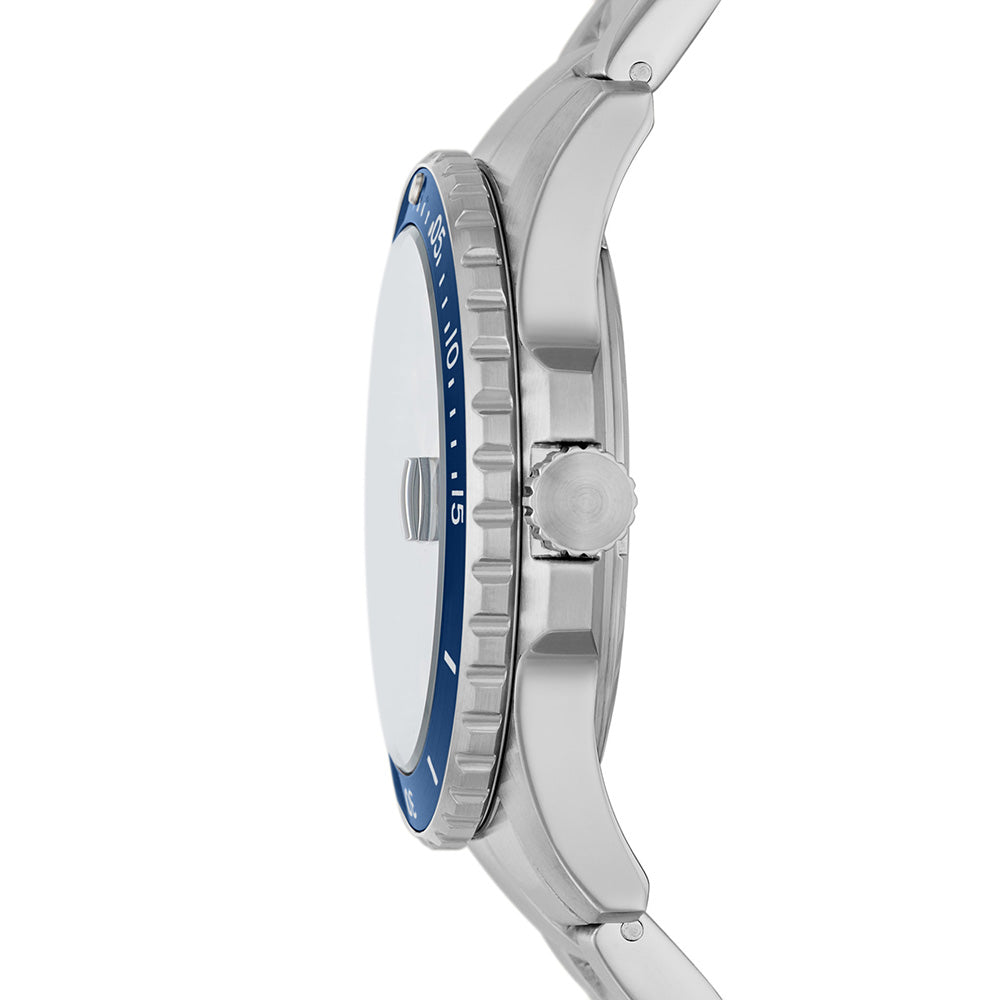 Fossil FS5949 Blue Stainless Steel Watch for Men - Classic Analog Quartz Timepiece with Leather Strap - Perfect for Business, Casual & Everyday Wear