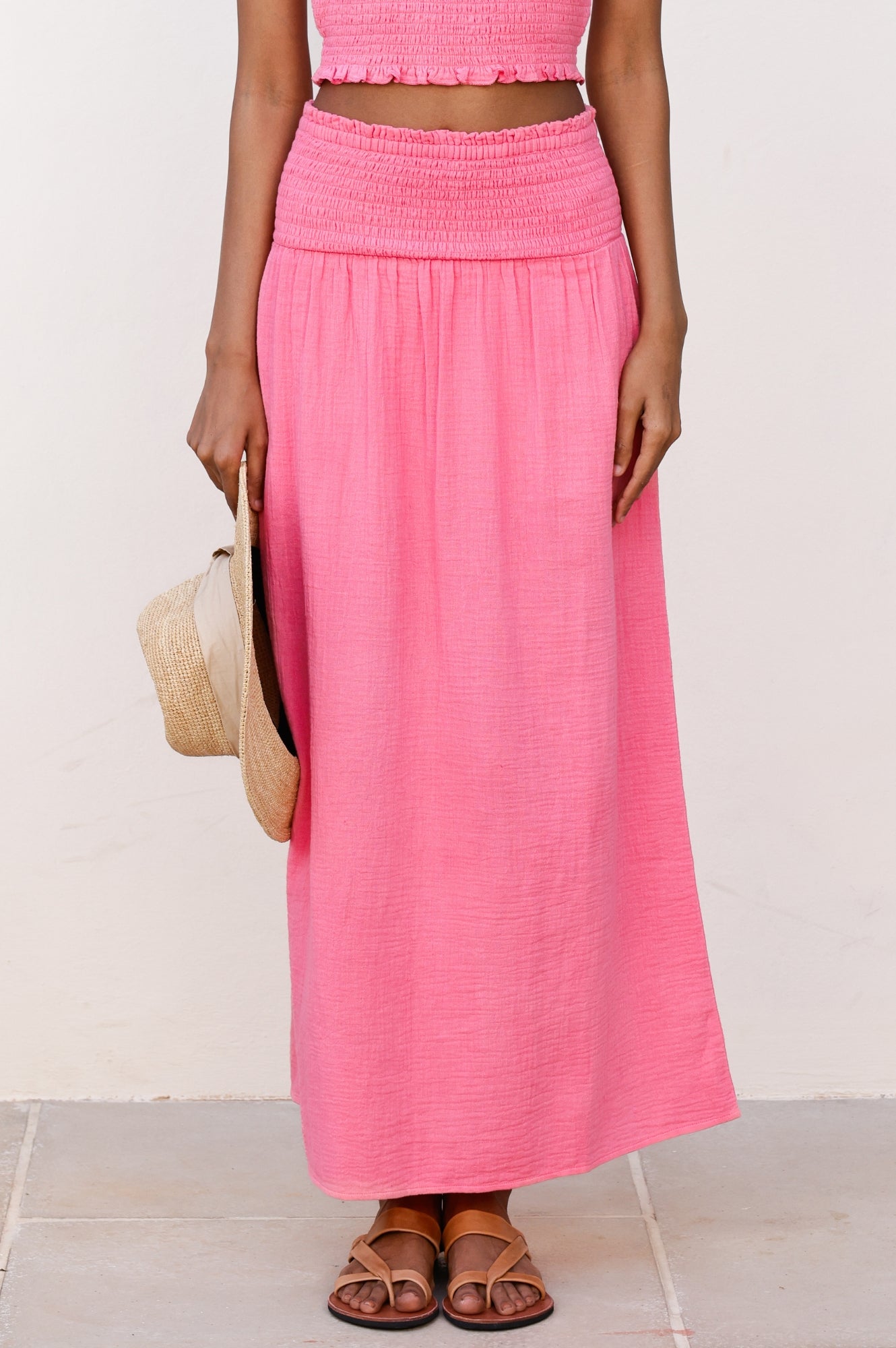 Brady Cheesecloth Skirt - Flowy Boho Summer Skirt in Pink Lemonade Color for Beach, Festival & Casual Wear