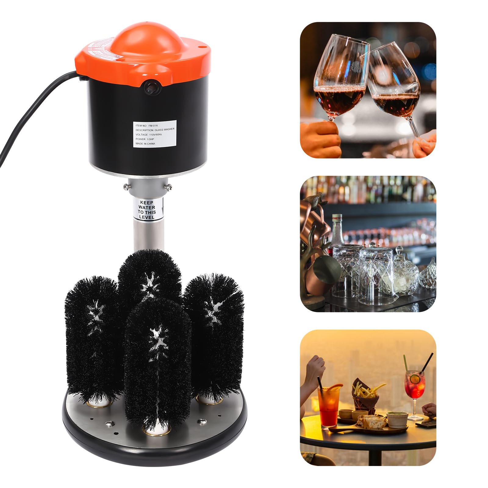 Commercial Electric Glass Washer - 5 Brush 240RPM for Bars & Restaurants