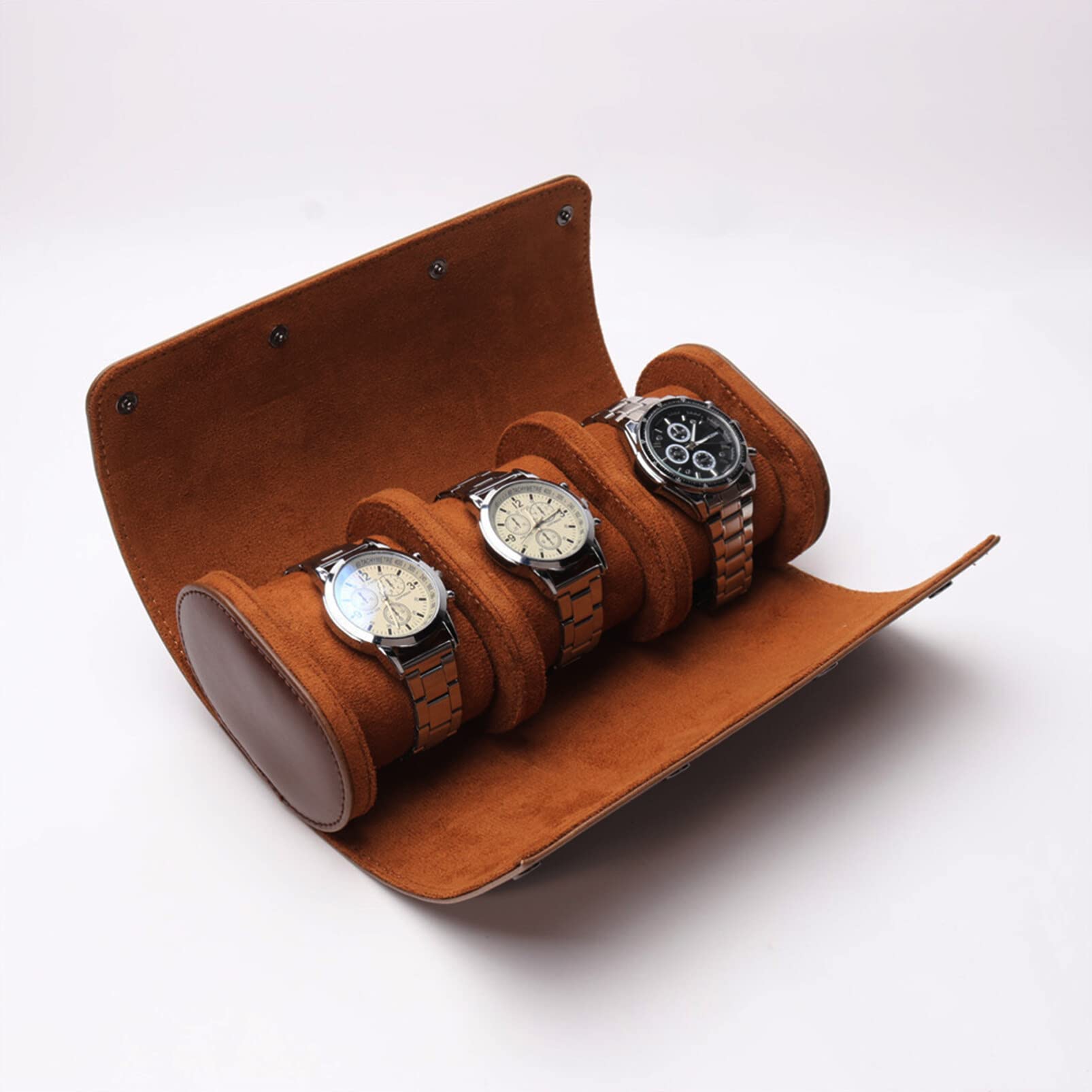 Totority 3-Slot Round Watch Box - PU Leather Travel Watch Organizer Case with Elastic Straps | Perfect for Home Storage, Travel & Jewelry Display