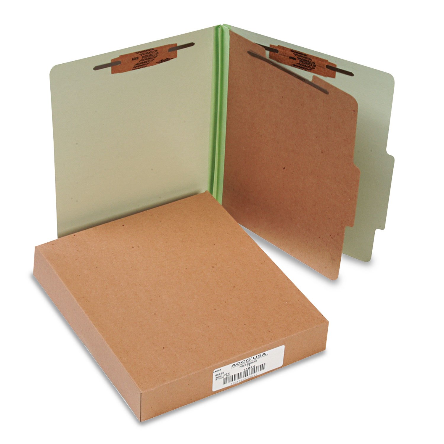 ACCO 4-Part Pressboard Classification Folders with Fasteners - Letter Size, Green, 10 per Box (A7015044) - Perfect for Office Organization, School Supplies & Document Filing