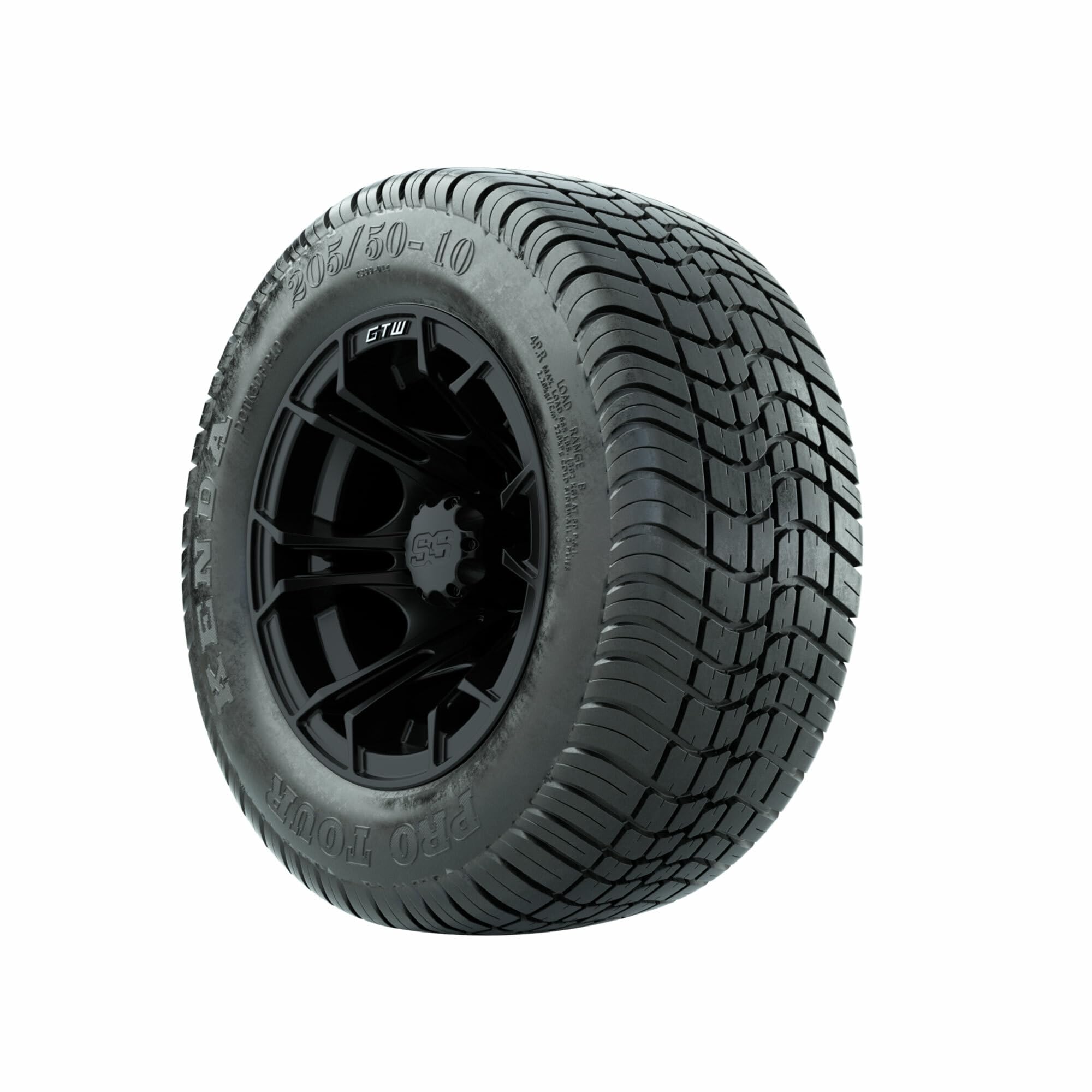 GTW 10 Inch Golf Cart Wheels and Tires Combo Set of 4 - Matte Black Spyder Wheels with 205/50-10 Pro Tour Street Tires | Perfect for Golf Carts, Utility Vehicles & Neighborhood Cruising