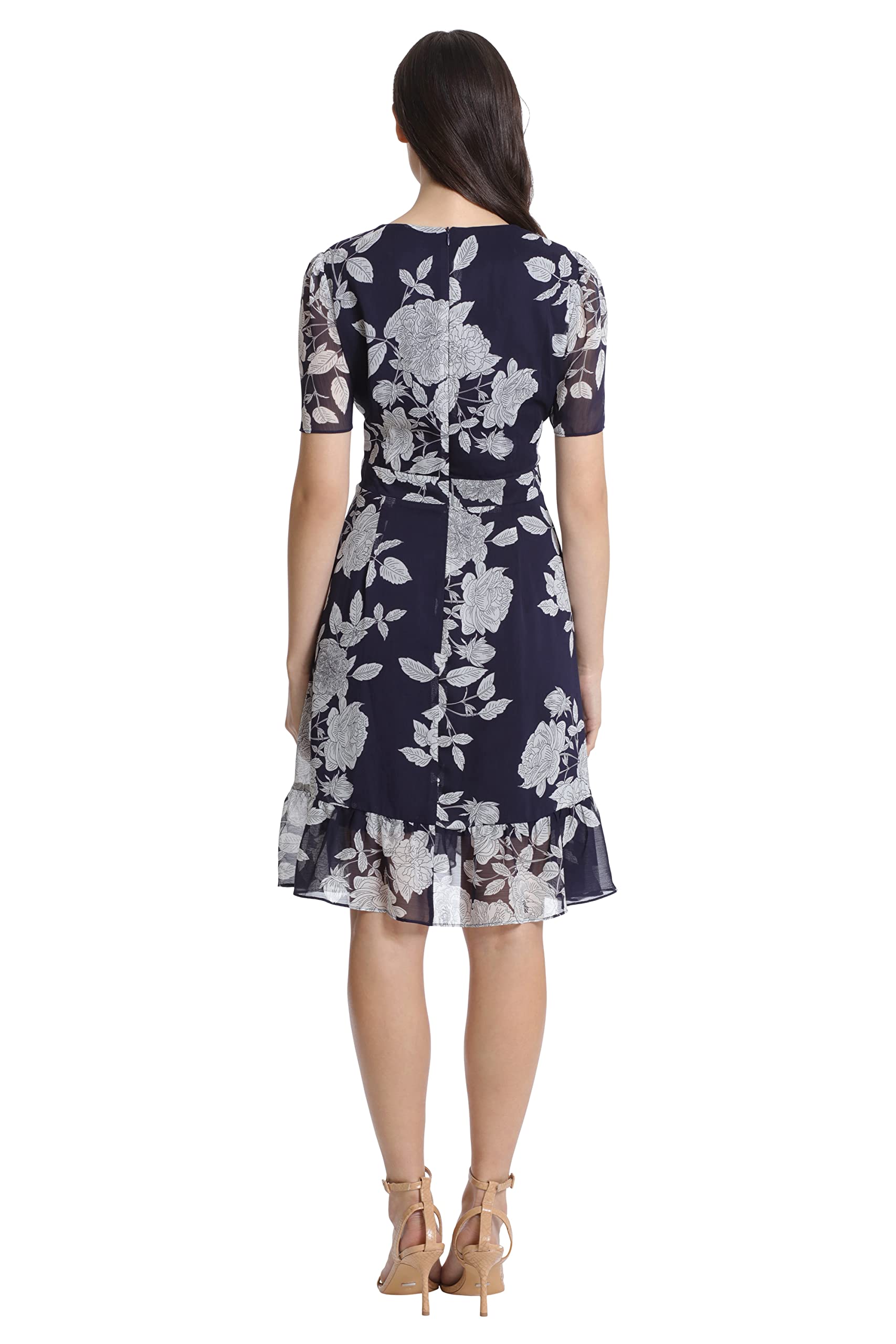 London Times Women's Faux Wrap Dress with Ruffle Skirt - Elegant Office & Career Wear for Women, Perfect for Work, Cocktail Parties & Special Occasions