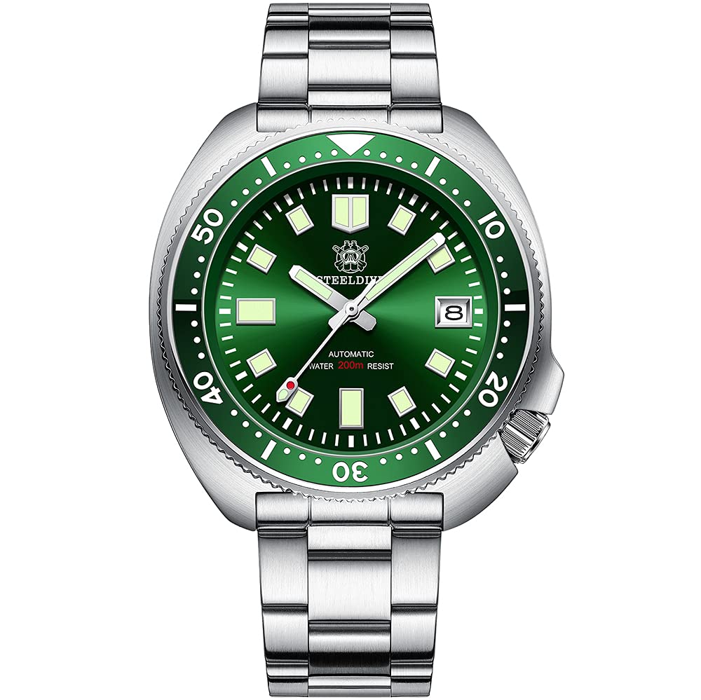 STEELDIVE Men's Automatic Diver Watch - Self-Winding Mechanical Wristwatch with NH35 Movement, 200M Water Resistance, C3 Lume, Ceramic Bezel & Sapphire Crystal - Professional Dive Watch for Swimming, Snorkeling and Water Sports (Model SD1970)