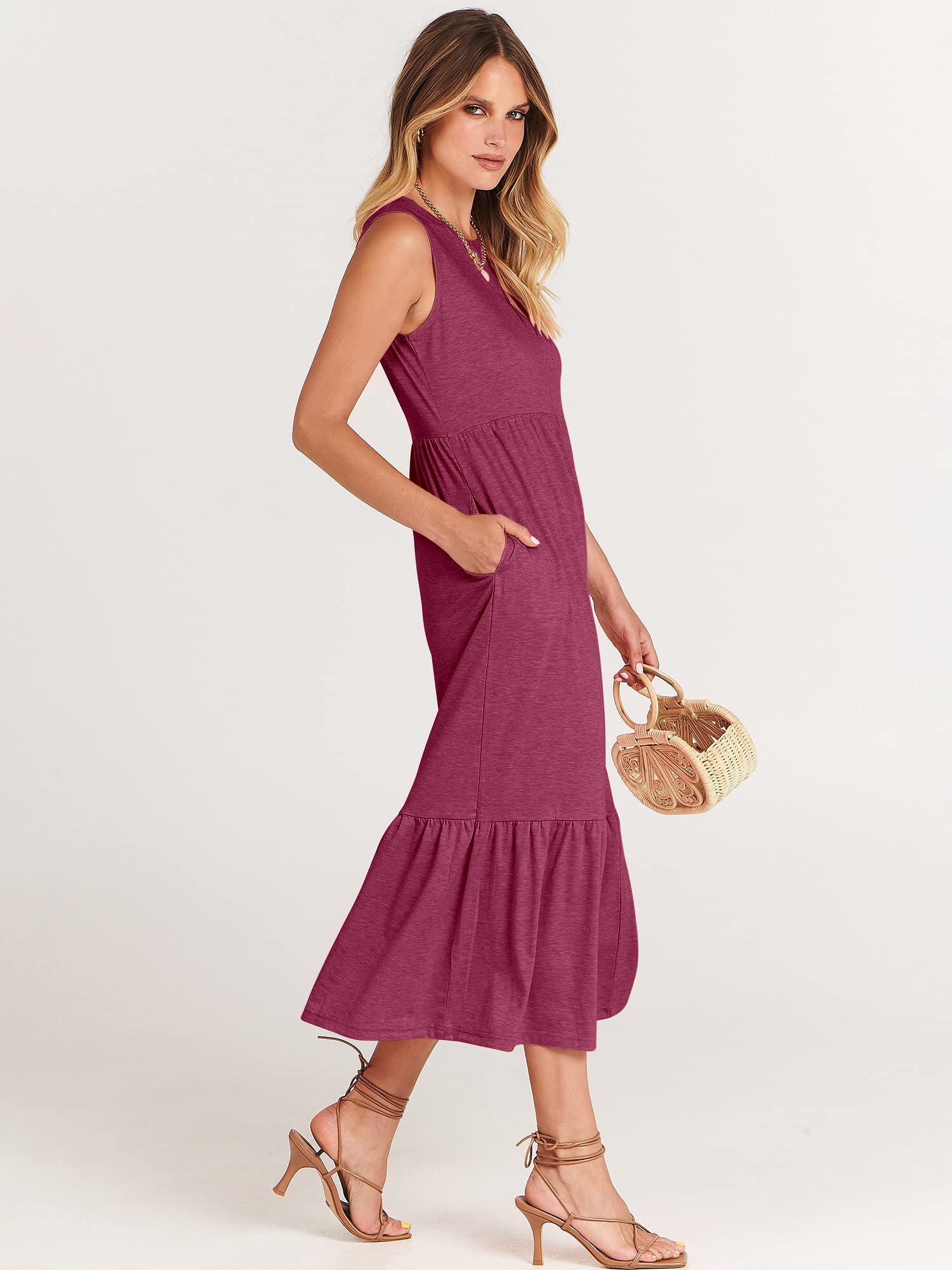 ANRABESS Women's Summer Sleeveless Crewneck Sundress - Flowy A-Line Tiered Maxi Beach Dress for Vacation, Casual Wear, and Outdoor Activities | Perfect for Beach Trips, Travel, and Summer Outings