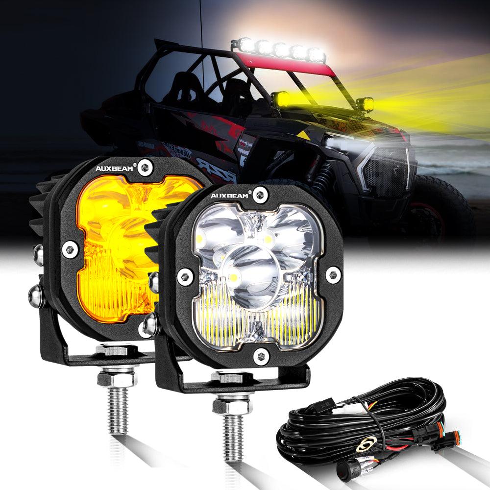 80W 3 Inch LED Pod Lights - 9600LM White & Amber Off-Road Light Bar for ATV, UTV, Side by Side, 4x4 - Waterproof Fog Lights for Night Driving, Hunting, Camping, Trail Riding