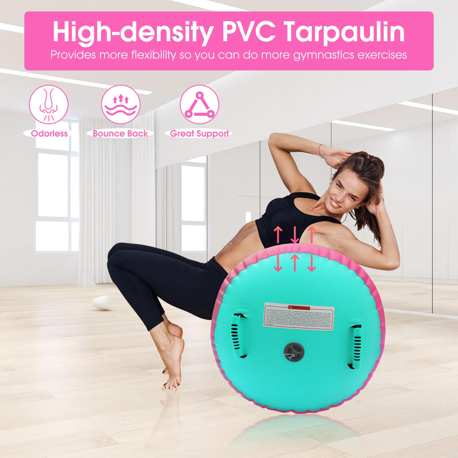 Inflatable Gymnastics Air Barrel Roller - Tumbling Mat & Balance Cylinder for Yoga, Cheerleading, Home Gym | Portable Tumble Track Equipment with Pump | Perfect for Kids Training, Fitness, and Gymnastics Practice