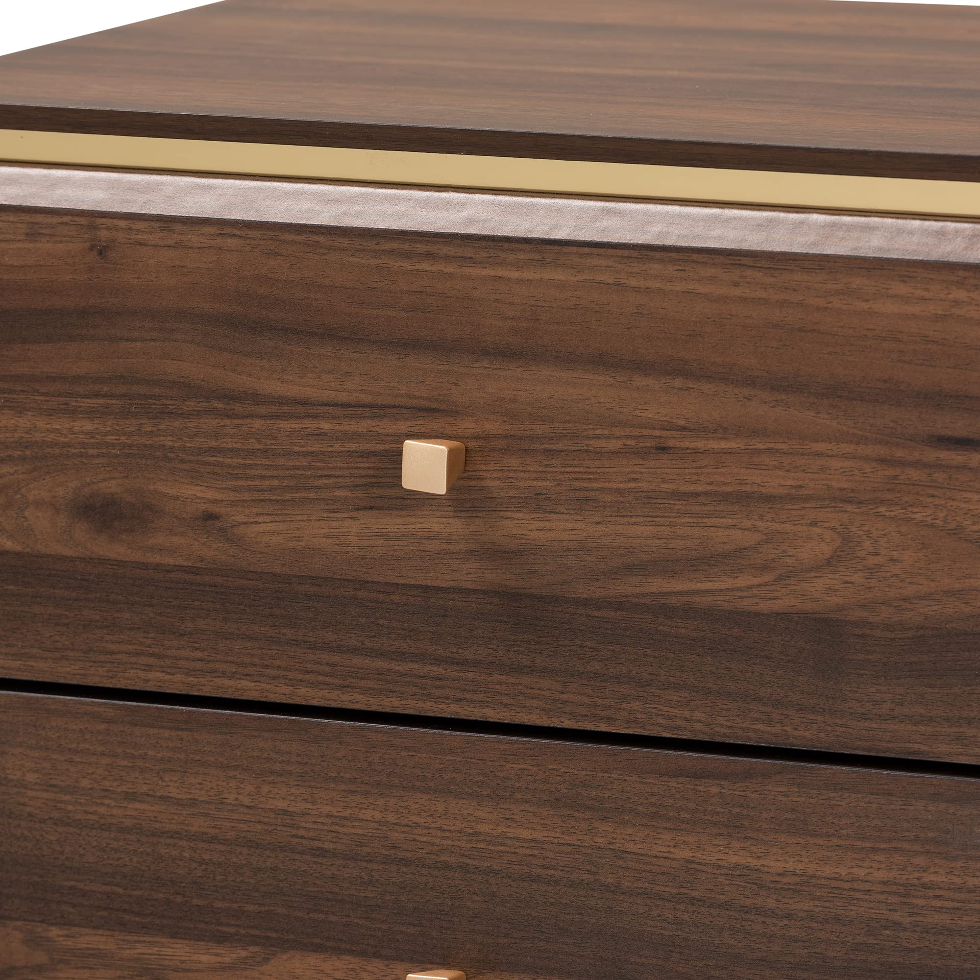 Baxton Studio Cormac Nightstands - Walnut Brown & Gold Finish, Modern Bedside Tables for Bedroom, Nightstand with Drawer & Shelf - Perfect for Home Decor & Small Space Storage