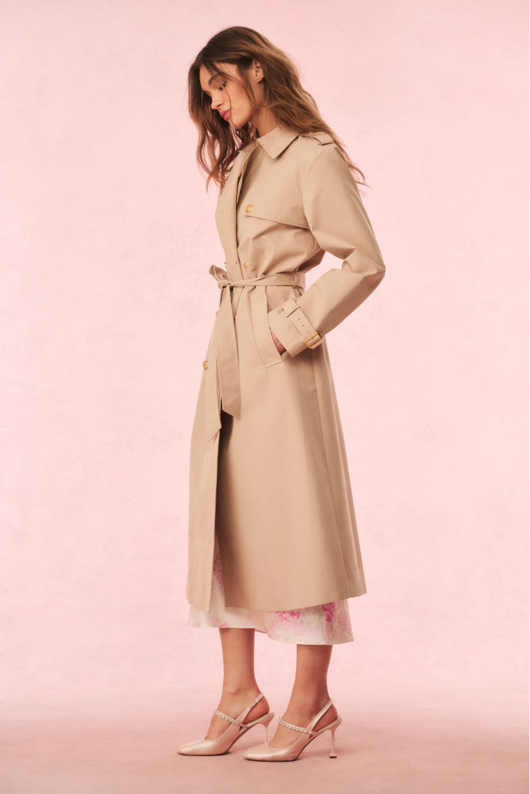 Thiel Bow Embroidered Trench Coat for Women - Elegant Long Double Breasted Waterproof Jacket with Belt | Perfect for Office, Date Night & Fall Fashion