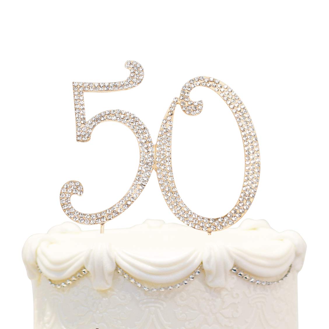 50th Birthday Cake Topper - Bling Crystal Rhinestone Gold Decorations for Women & Men | Elegant Keepsake Gift for Anniversary, Retirement Party & Milestone Celebration