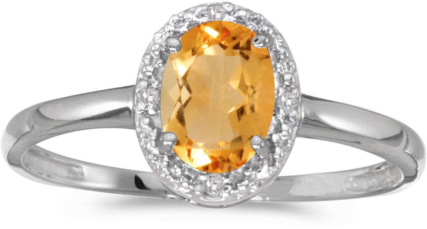 10K White Gold Oval Citrine and Diamond Ring for Women - Elegant Birthstone Jewelry for Engagement, Anniversary & Special Occasions