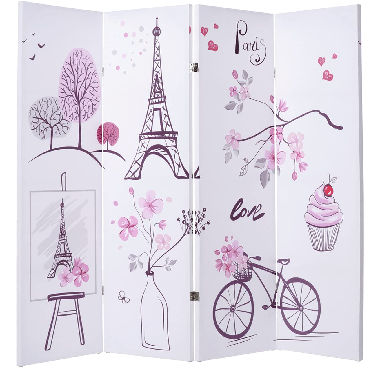 Legacy Decor 4-Panel Room Divider Privacy Screen - Double-Sided Paris Theme Digital Print - 5.9 ft Tall Folding Partition for Home Office, Bedroom & Living Room