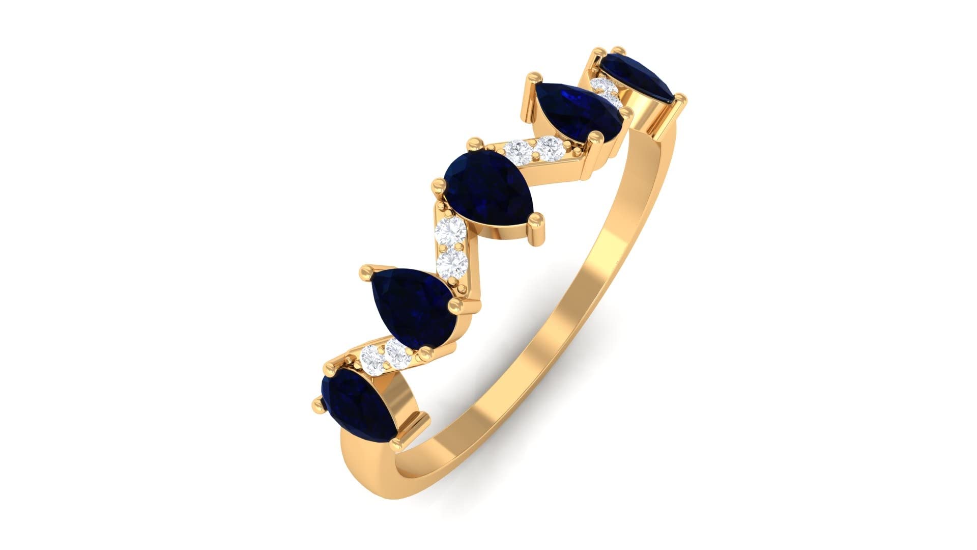 1 CT Pear Cut Blue Sapphire and Diamond Half Eternity Ring - 14K Solid Gold Zigzag Wedding Band for Engagement, Anniversary & Special Occasions