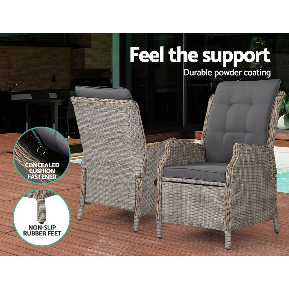 Ella Outdoor Recliner Patio Chair - Adjustable Grey Lounge Chair for Backyard, Poolside & Garden Relaxation - Weather-Resistant Patio Furniture for Comfortable Outdoor Lounging