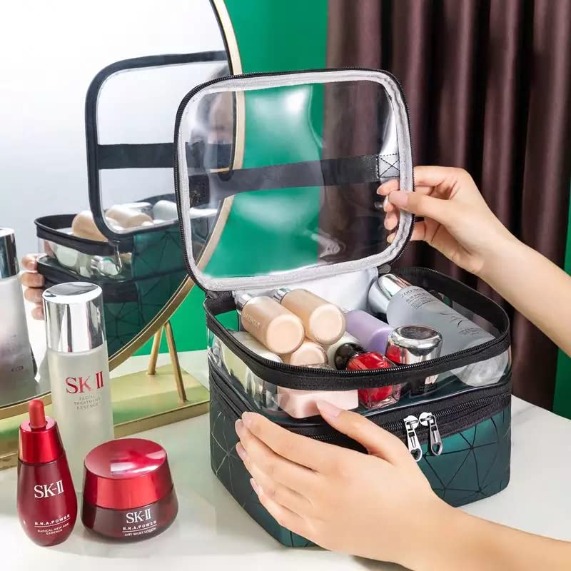 Trendegic Waterproof PVC Clear Zipper Cosmetic Travel Bag - Toiletry Makeup Organizer Pouch for Women & Girls (Diamond Green) | Perfect for Travel, Gym, Beach & Daily Essentials Storage