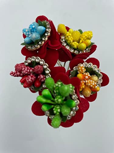 AB Beauty House 12-Pack White Pearl Bridal Hair Pins with Red Flower - Elegant Wedding Hair Accessories for Bridesmaids, Prom, and Special Occasions