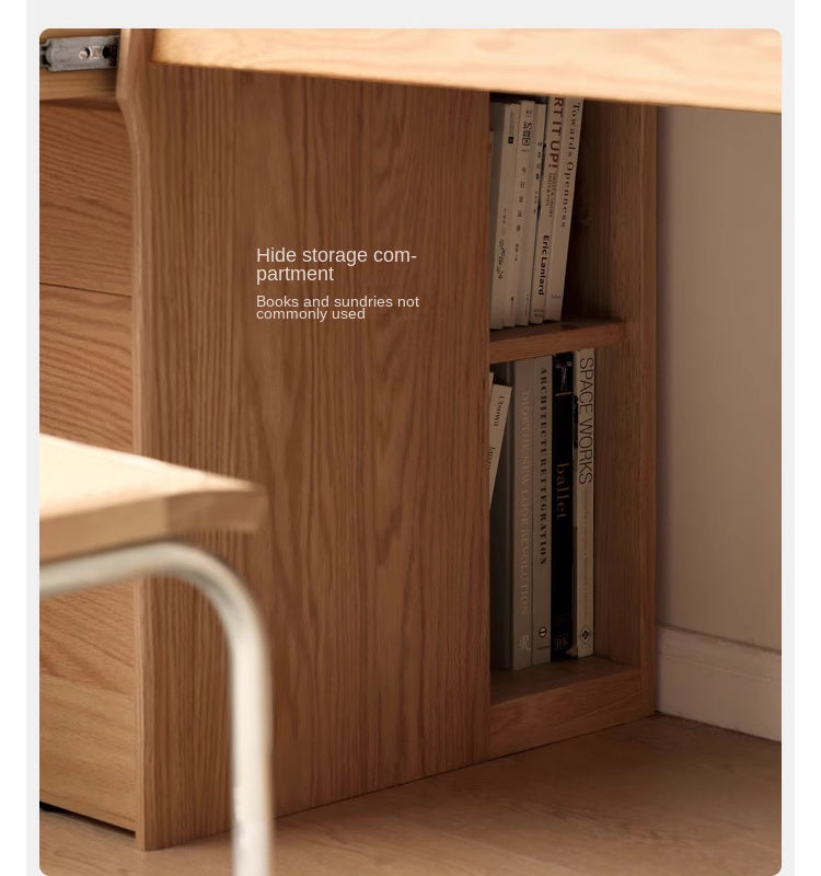 Solid Oak & Cherry Wood Desk Bookshelf with Warm LED Lighting - Perfect for Home Office, Study Room, and Library Organization