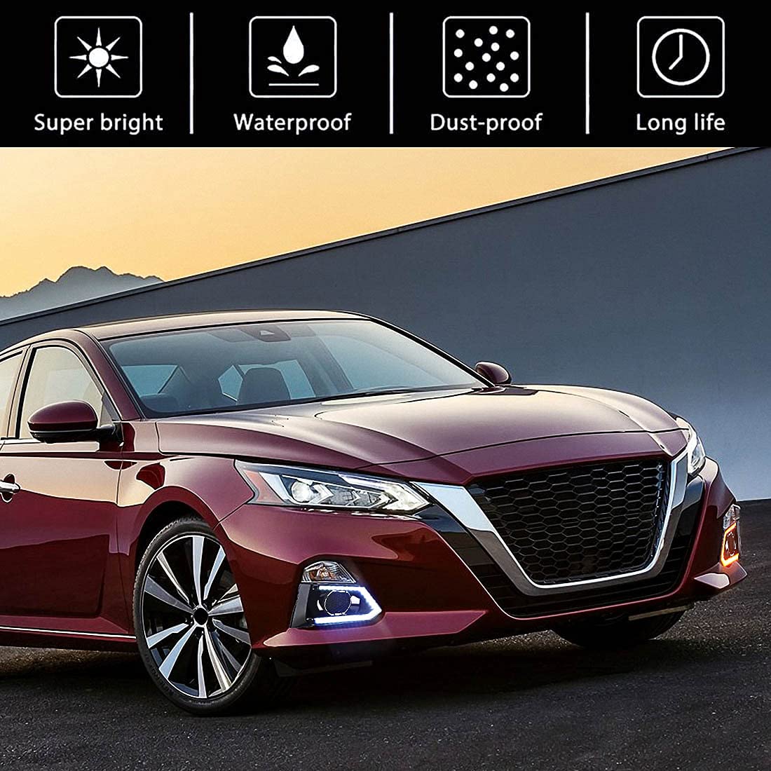 2019-2020-2021 Nissan Altima LED Daytime Running Lights with Dual Color Fog Lights, Turn Signal & Bezel - DRL Replacement for Enhanced Visibility & Safety (Perfect for Night Driving & Bad Weather Conditions)