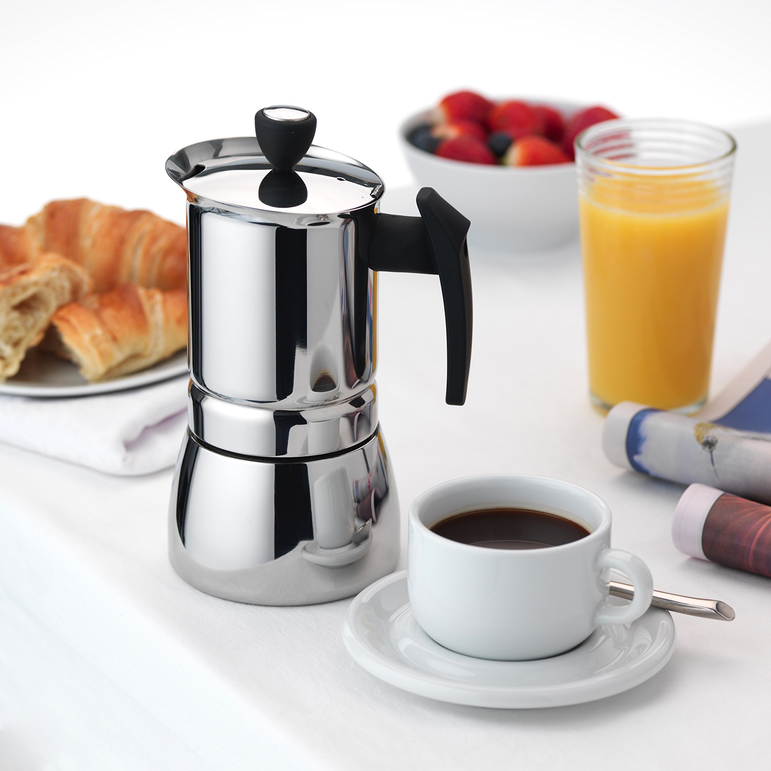 Café Ole SSICM-06 6-Cup Stainless Steel Espresso Coffee Maker - Silver | Perfect for Home, Office & Small Cafes | Fast Brewing & Compact Design