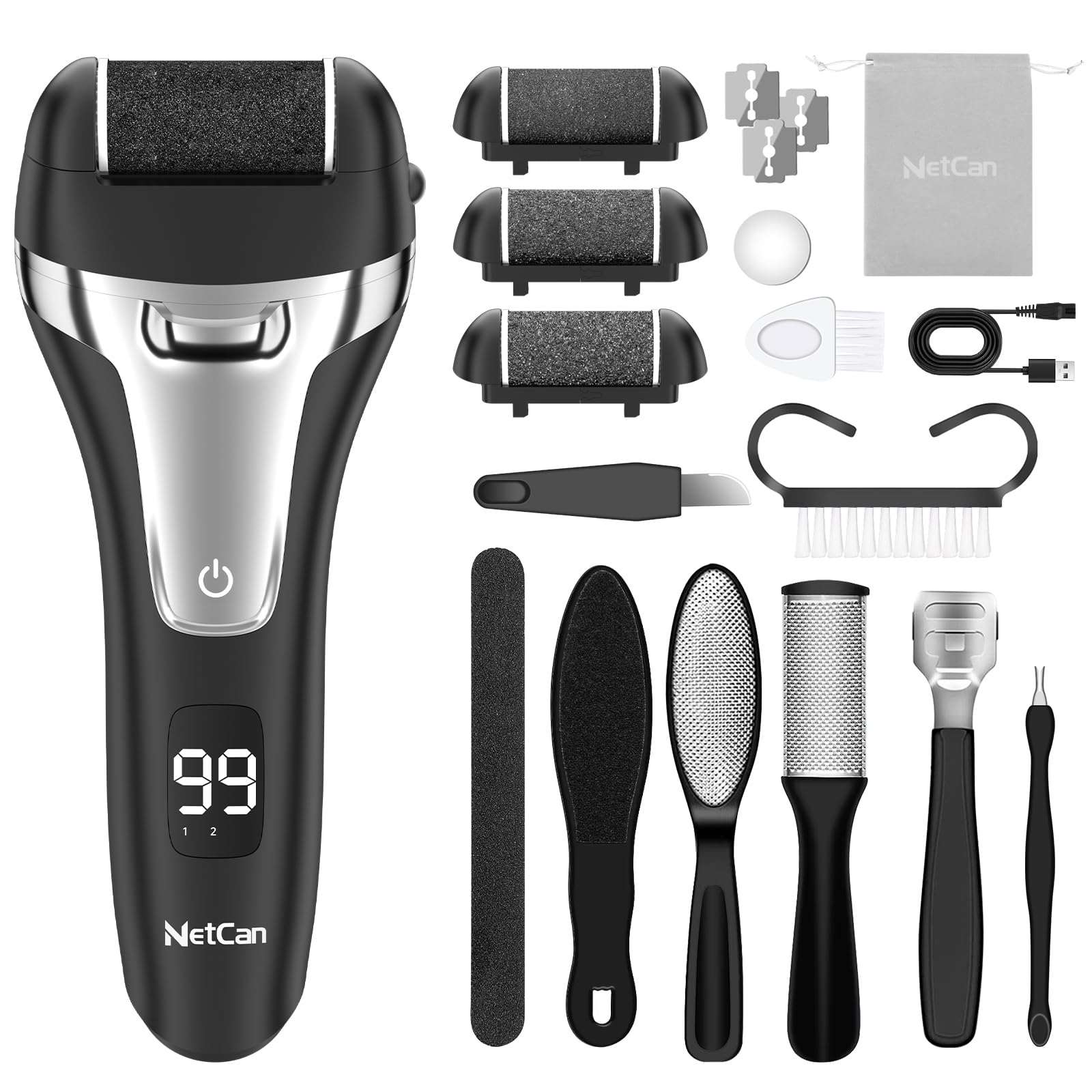 Professional Electric Callus Remover for Feet - Rechargeable Waterproof Pedicure Tool Kit with Foot File & Dead Skin Scrubber | Perfect for Home Spa, Pedicures & Dry Cracked Heel Care