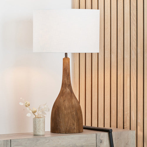 Corella Mango Wood Curved Table Lamp with Black & Brown Finishes - Elegant Bedside Lighting for Bedroom, Living Room & Office Decor