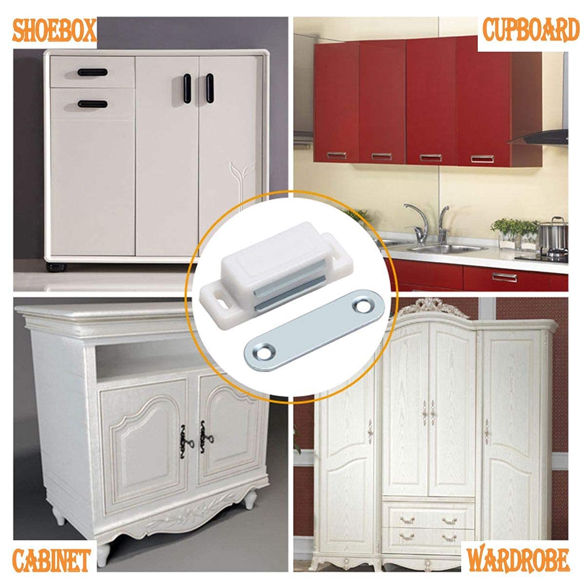 10 Pack Magnetic Cabinet Door Catches - Strong Brown Magnetic Latches for Kitchen Cupboard, Wardrobe, Closet & Drawer - Perfect for Smooth Silent Closing & Child Safety in Home Organization