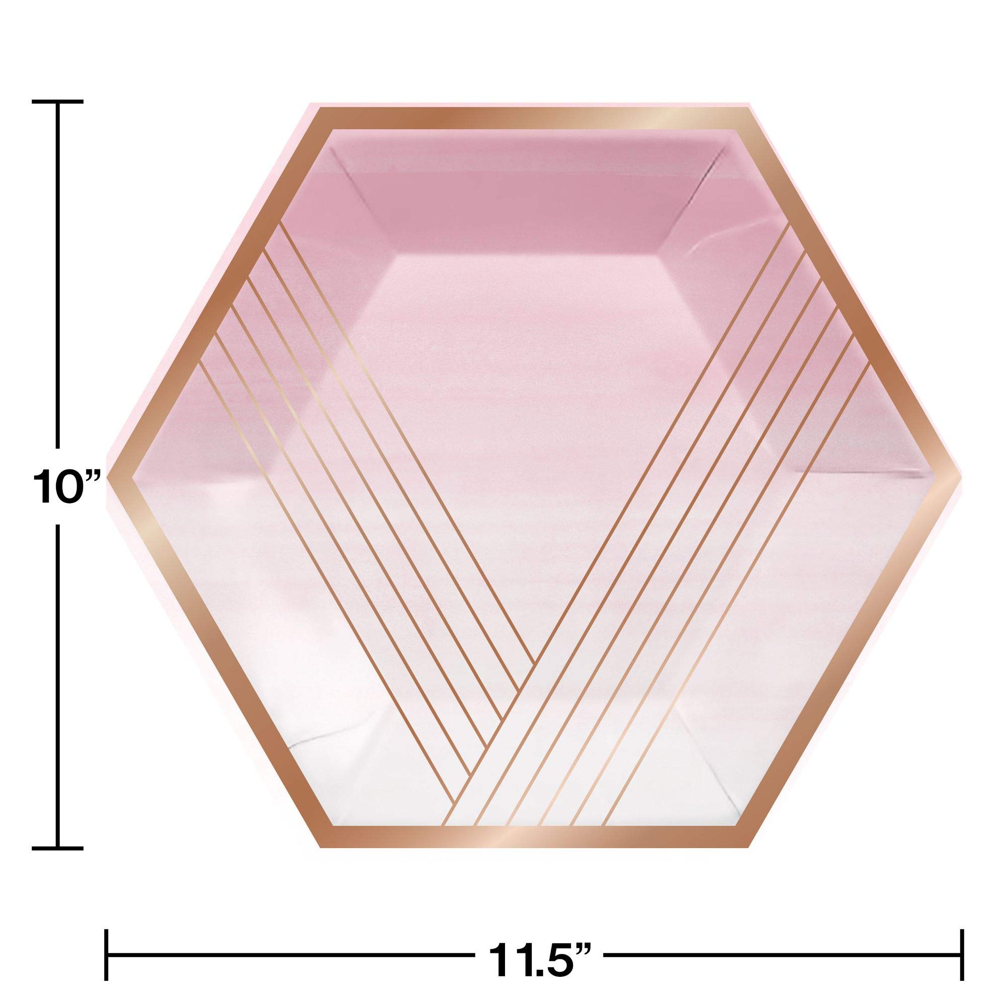 96-Pack Pink & Gold Hexagonal Banquet Plates 11.5 Inch - Elegant Disposable Dinnerware for Weddings, Parties & Special Events