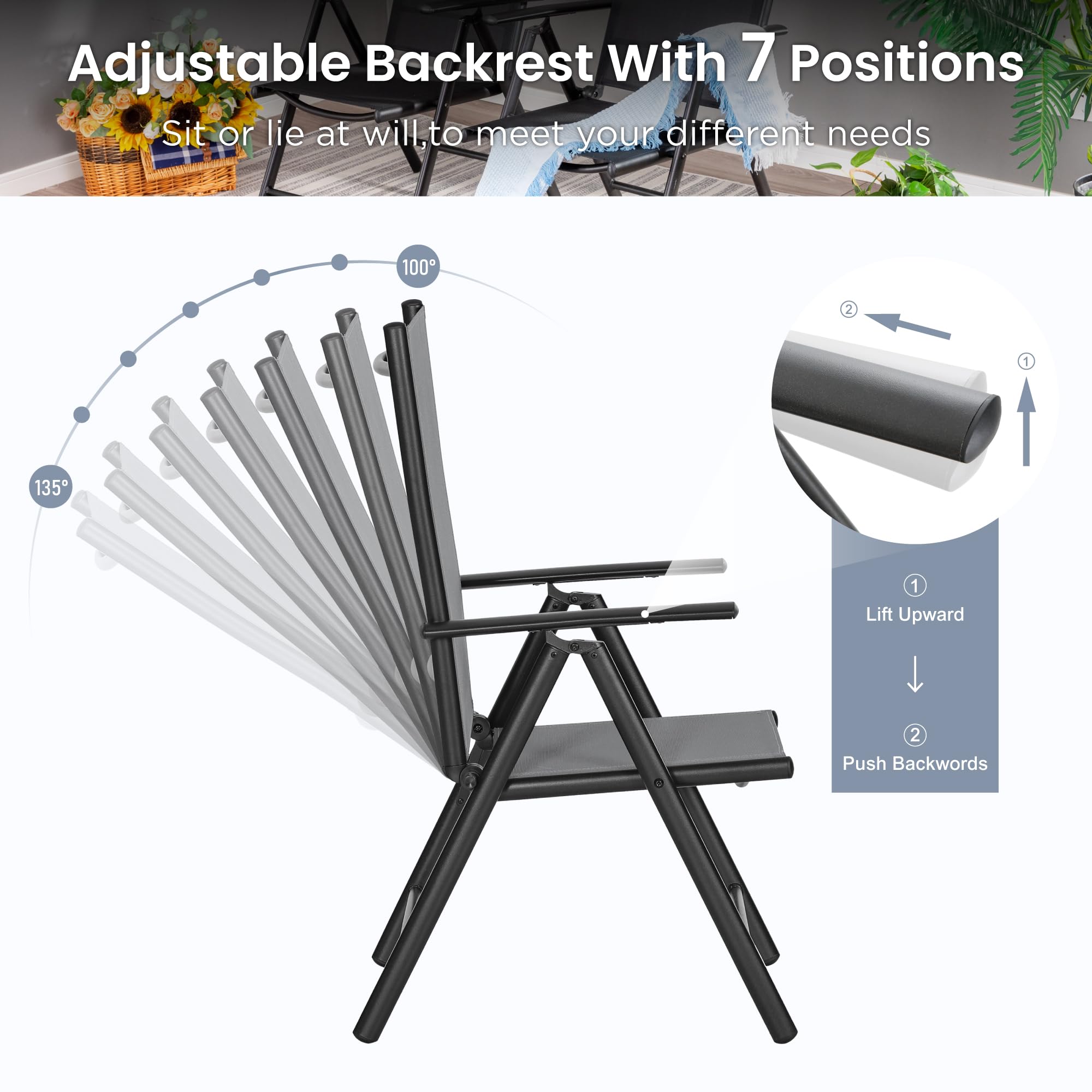 PHI VILLA 4-Piece Outdoor Patio Dining Set with 10ft Umbrella - Adjustable Folding Chairs & Weather-Resistant Table - Perfect for Garden, Backyard, Poolside & Outdoor Entertaining