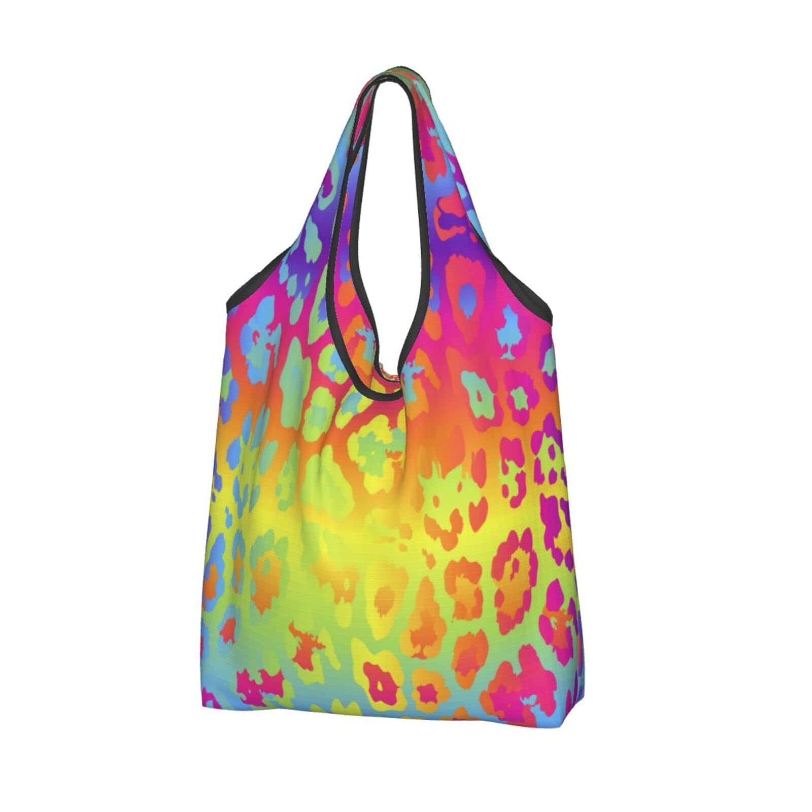 Rainbow Leopard Print Reusable Shopping Bags - Waterproof Foldable Grocery Tote for Women, Large Eco-Friendly Market Bag (Perfect for Grocery Shopping, Beach Trips & Travel)