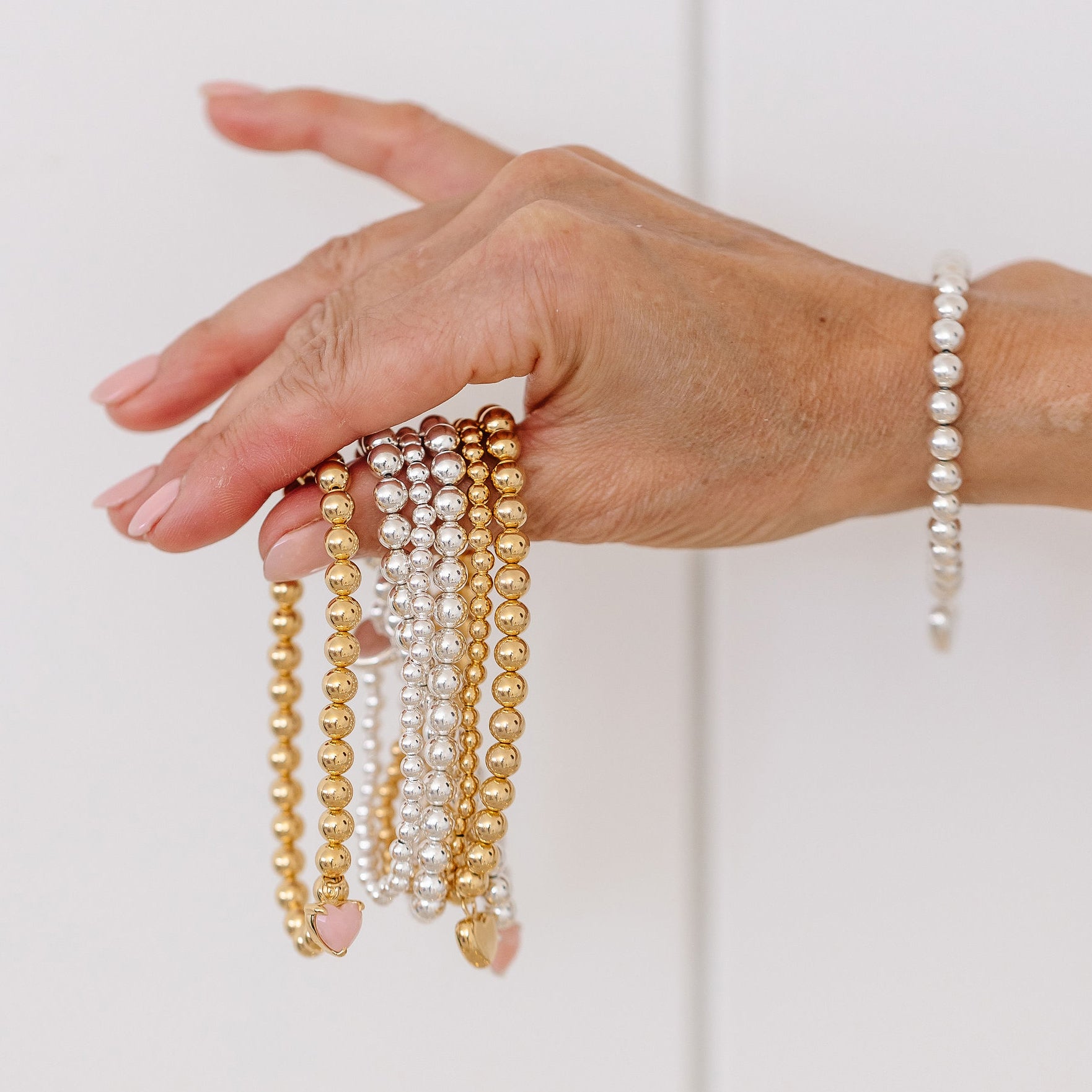 Fraiche Sweetheart Stretch Bracelet - Pink Opal & Gold | Elegant Jewelry for Women | Perfect for Gifts, Parties & Everyday Wear