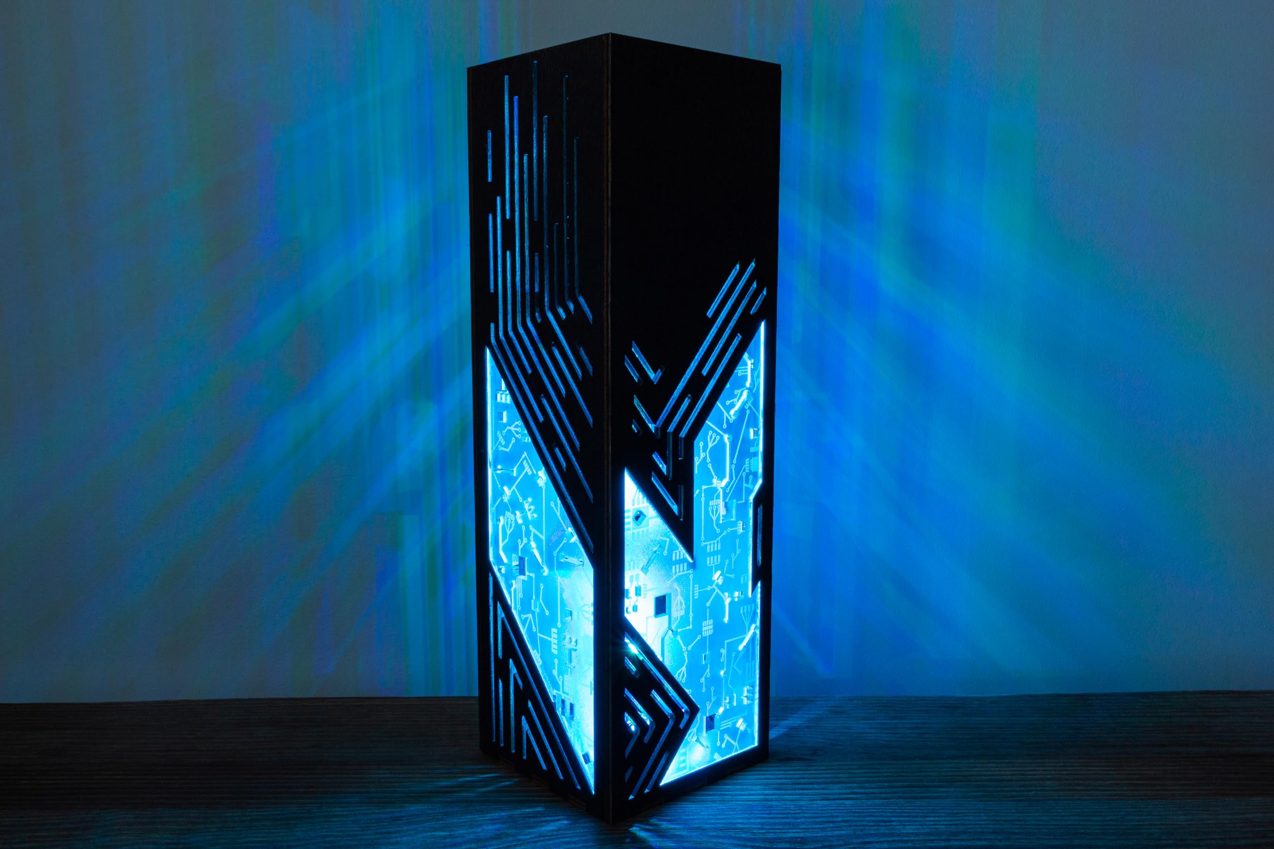 Futuristic LED RGB Desk Lamp - Sci-Fi Punk & Cyberpunk Style Handmade Night Light for Gaming, Office, and Bedroom Decor | Modern Contemporary Lighting with Inclined Lines