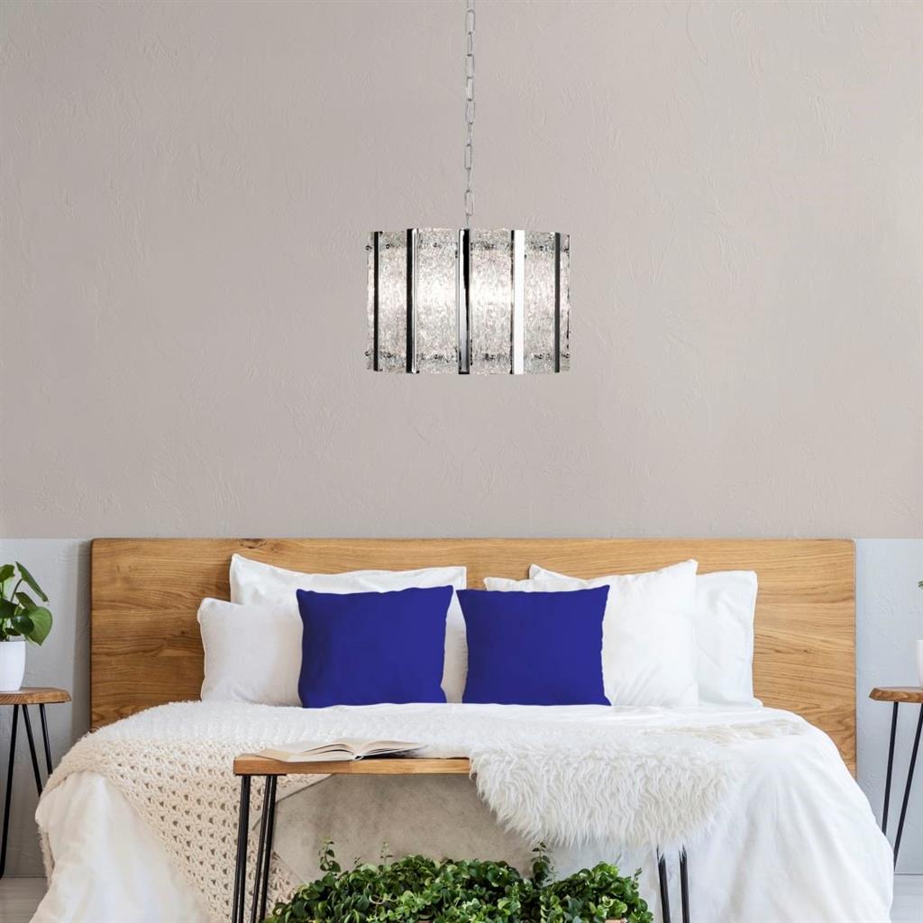 Alexandra 5Lt Crystal Ceiling Light Fixture - Satin Silver Finish with Aquatex Glass - Elegant Dining Room & Bedroom Lighting