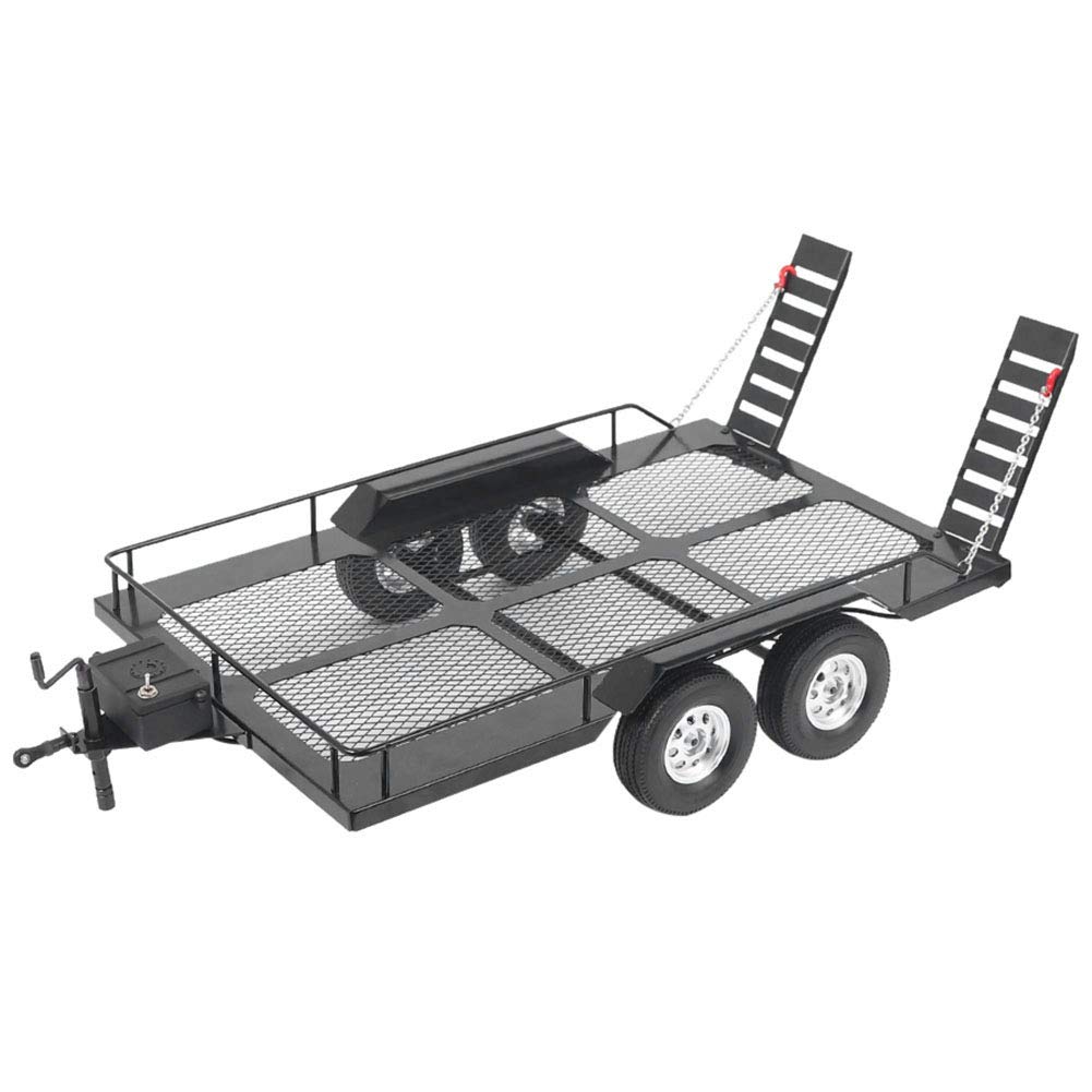 Tbest 1/10 Scale RC Car Trailer - Heavy Duty Metal Off-Road Trailer with 4 All-Terrain Tires | Compatible with TRX4 1/10 RC Crawler | Perfect for Trail Riding, Off-Road Adventures & RC Car Shows