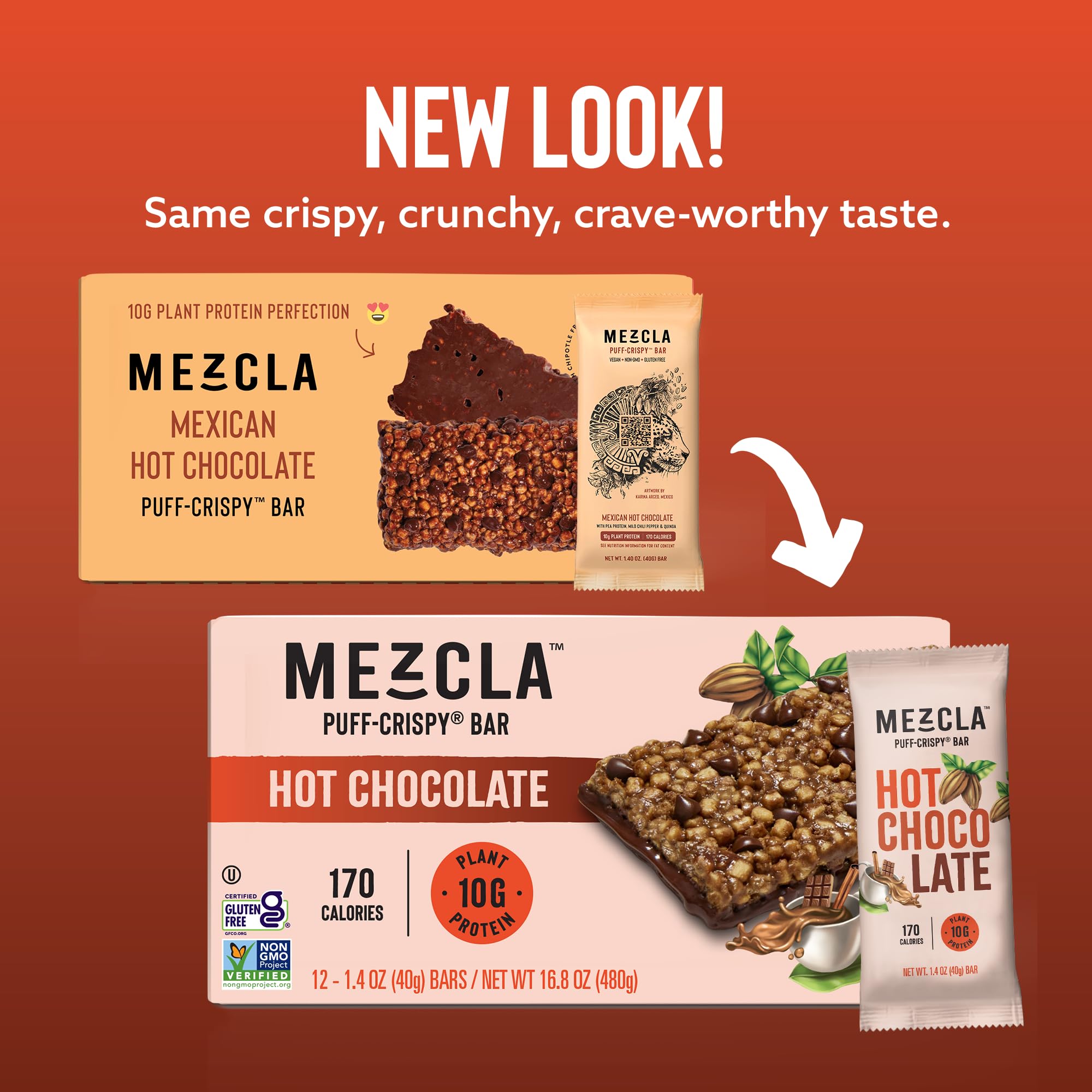 Hot Chocolate Mezcla Puff-Crispy Vegan Protein Bar - Gluten Free Plant-Based Energy Snack for Workouts, Hiking & Healthy On-the-Go Nutrition