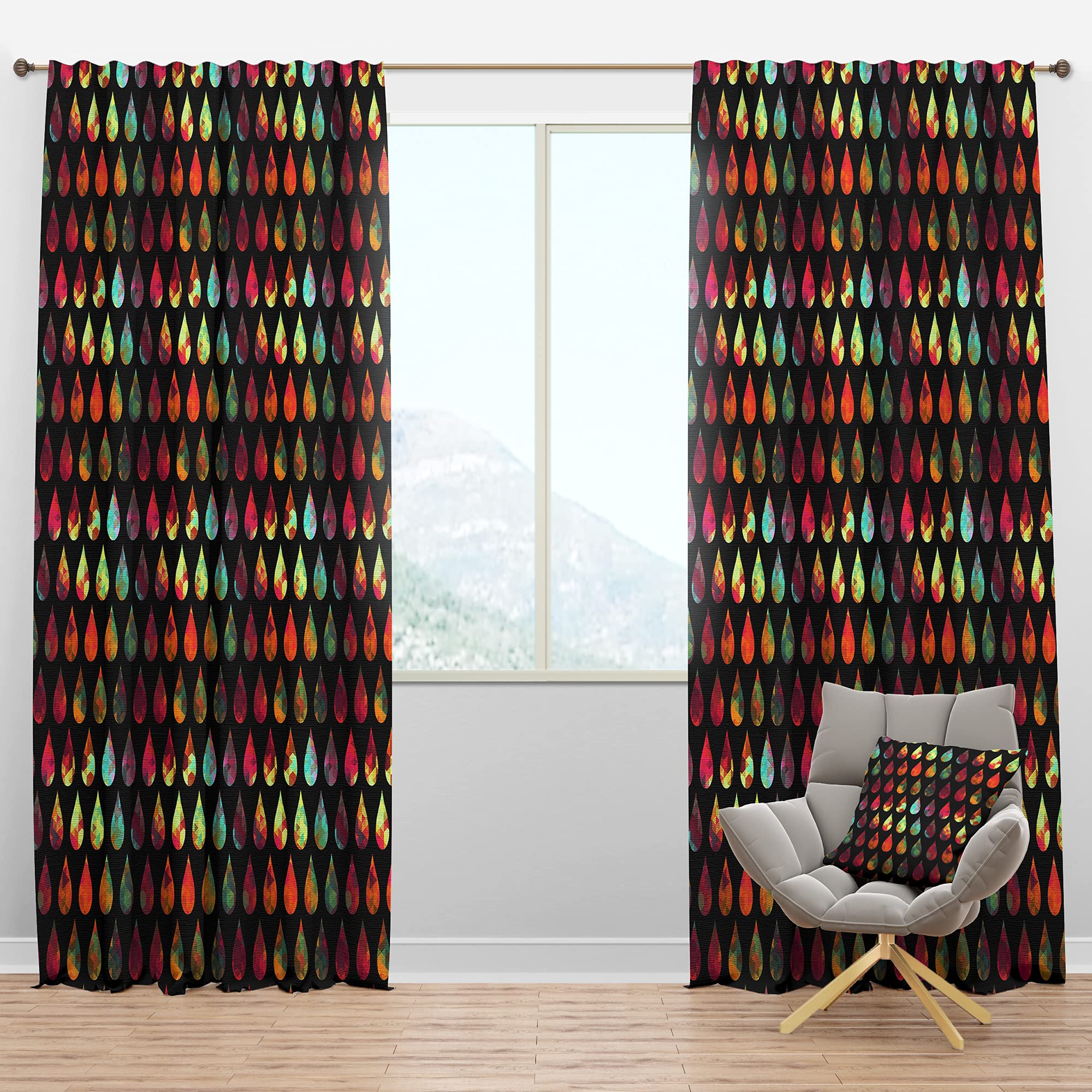 Blackout Curtains 'Drops of Geometric Colors on Black' - Thermal Insulated Single Panel (52x108 inches) for Bedroom & Living Room - Noise Reducing & Light Blocking Drapes for Better Sleep & Home Decor