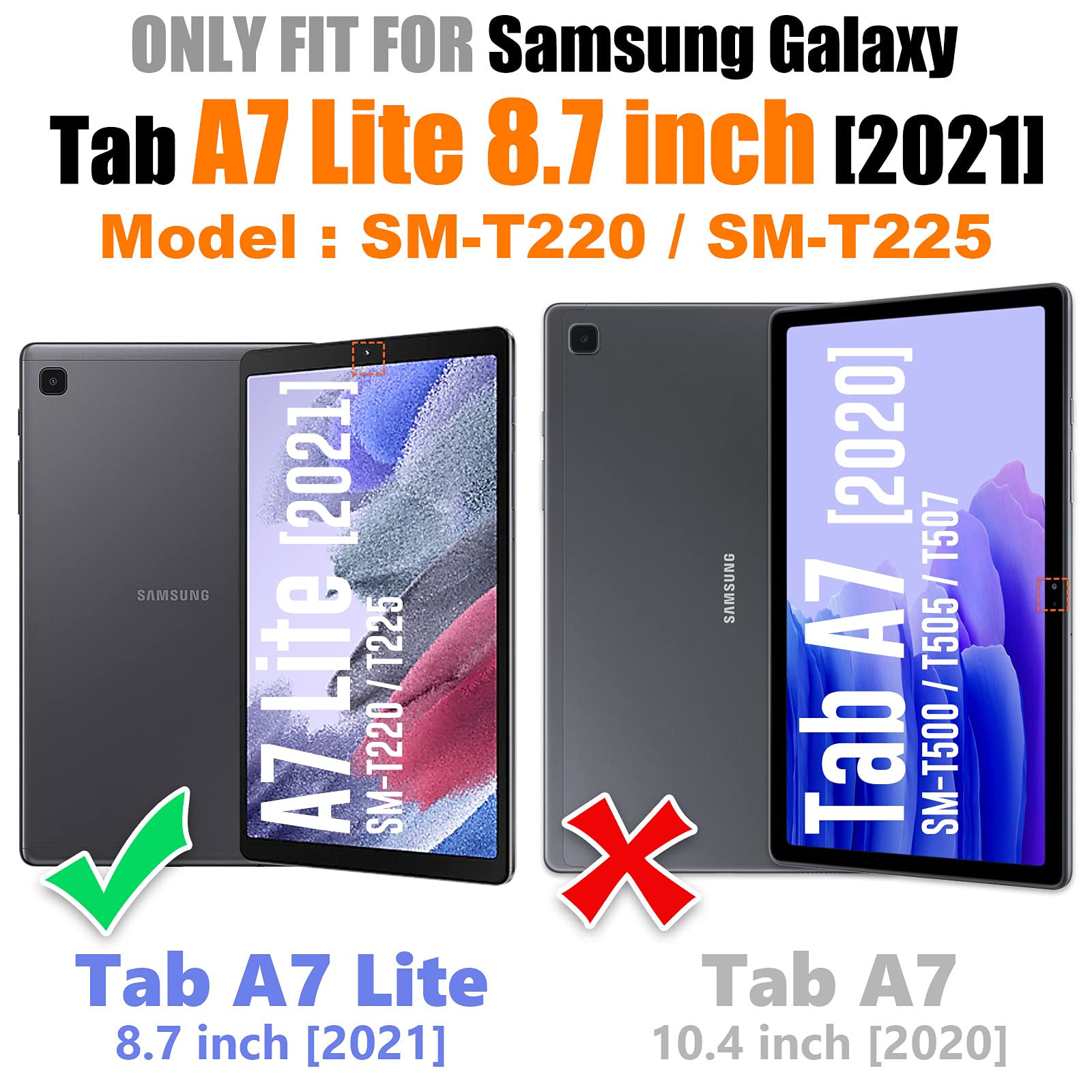 SEYMAC 360° Rotating Stand Case with Screen Protector & Pencil Holder for Samsung Galaxy Tab A7 Lite 8.7
