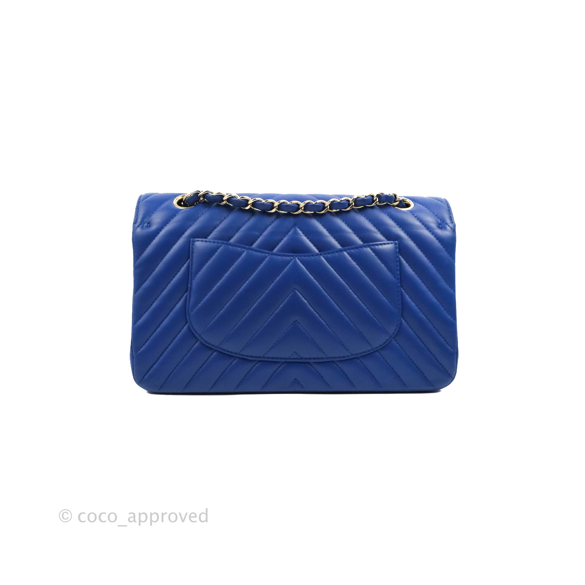 Chanel Classic M/L Medium Chevron Double Flap Bag in Blue Lambskin with Gold Hardware - Luxury Handbag for Women, Perfect for Parties, Dating & Special Occasions