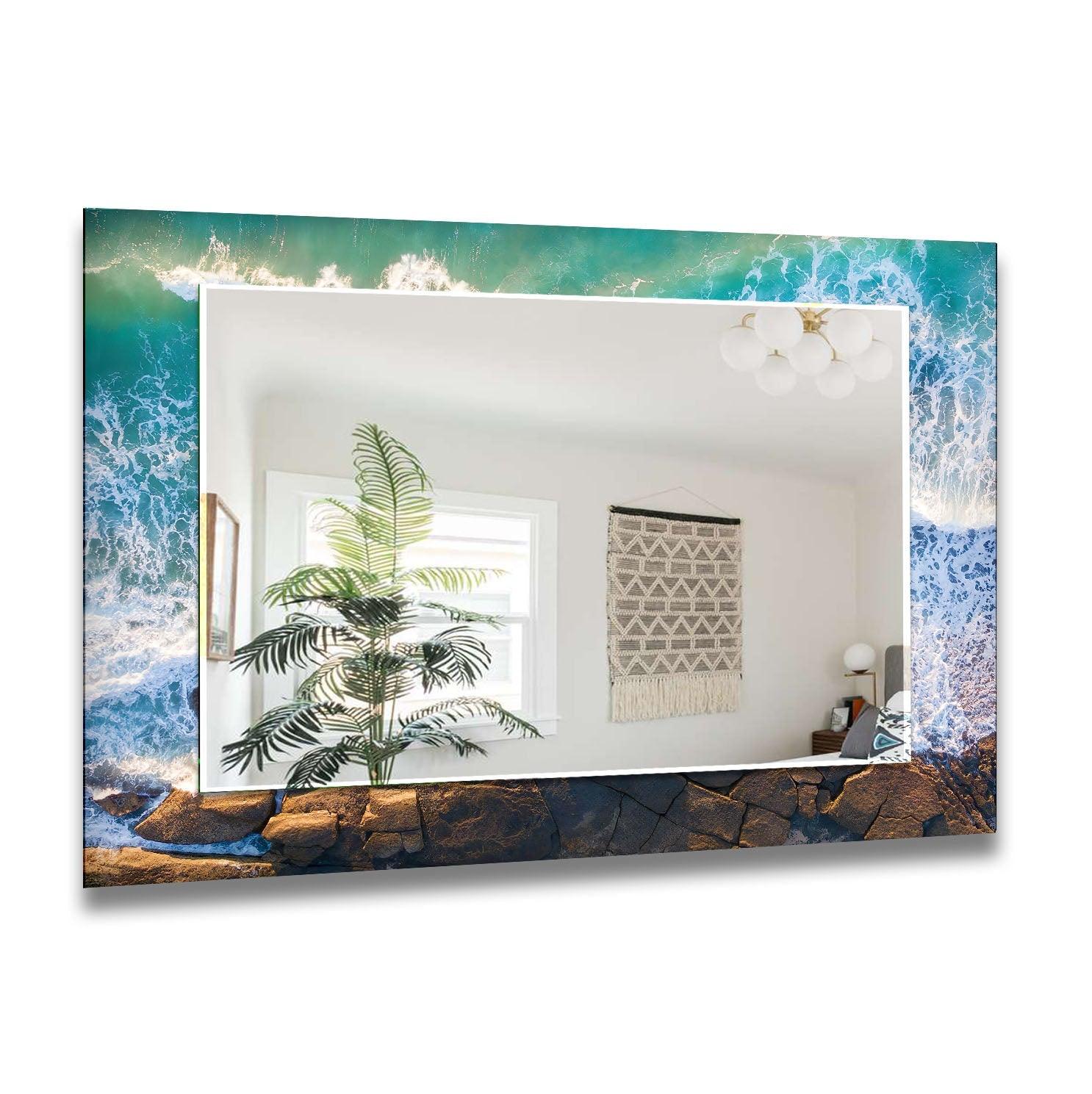 Abstract Sea Waves Wall Mirror - Coastal Decor for Living Room, Bedroom & Bathroom - Modern Ocean Wave Design for Home & Office Decor