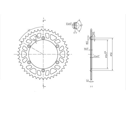 BikeMaster Rear Steel 45 Tooth Sprocket for Kawasaki KX500 1988 - Durable Motorcycle Replacement Part for Off-Road & Motocross Racing